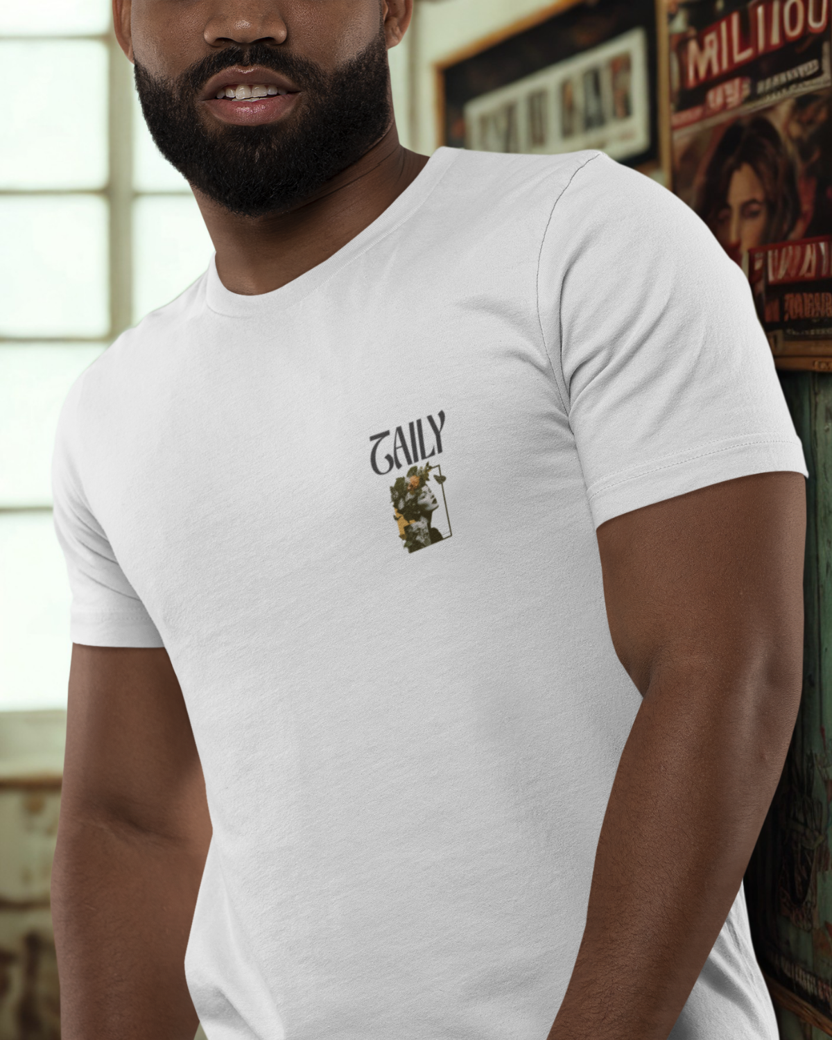 White Taily Wonders Vintage Boxy Tee featuring a floral design and relaxed fit, perfect for modern streetwear style.