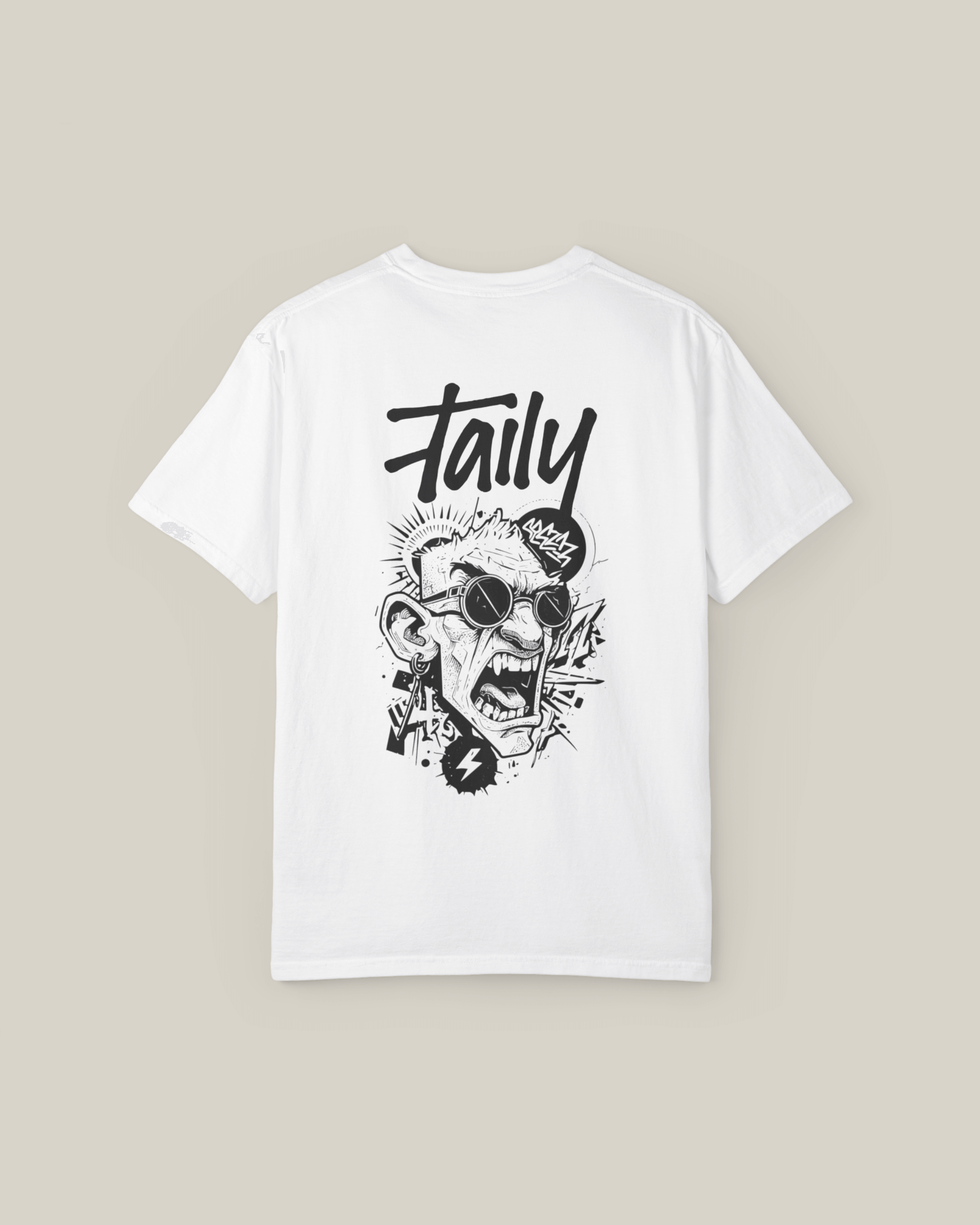 Taily Rage Streetwear Tee in white featuring bold graphic on back, a streetwear graphic t-shirt for casual and layered looks.