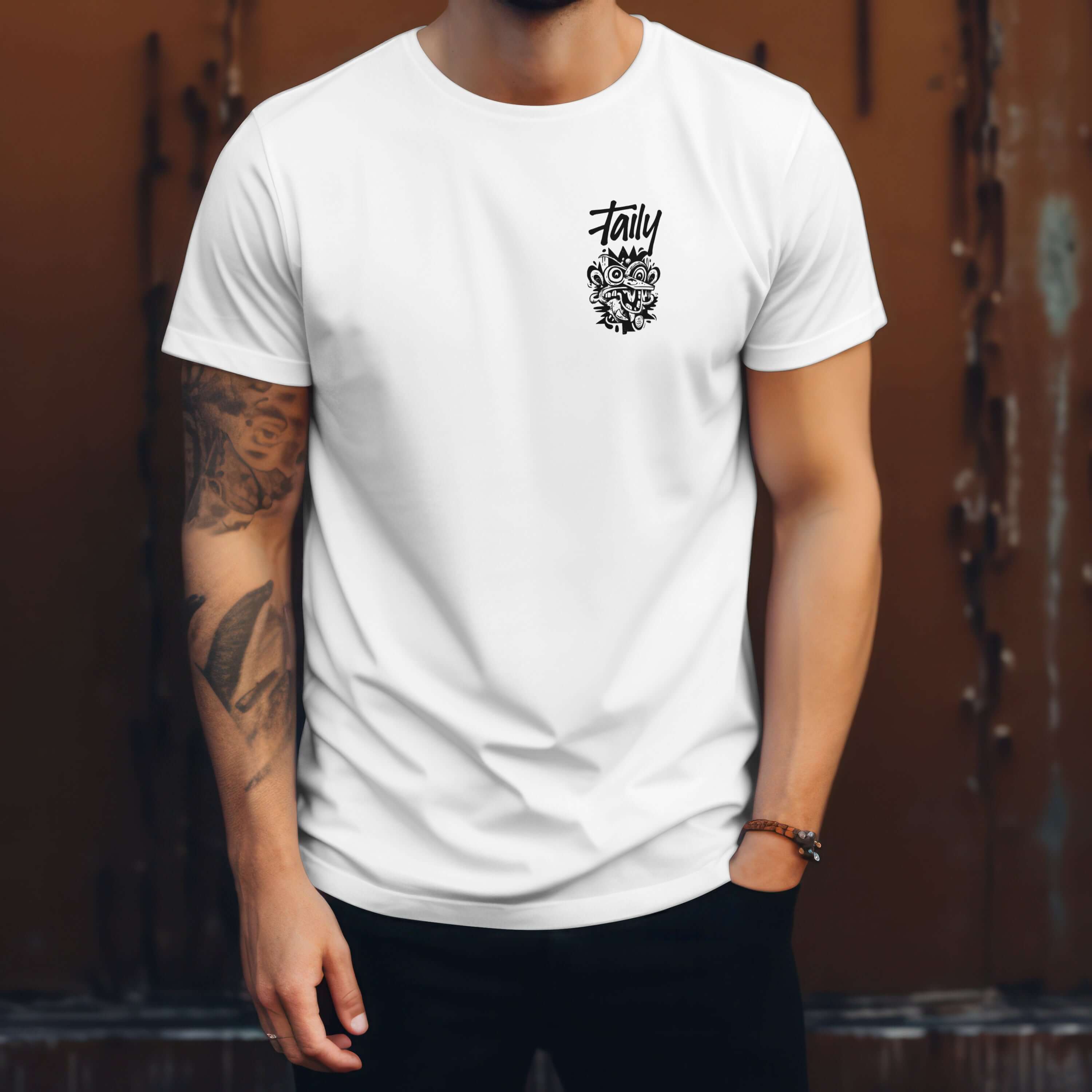 Taily Totem Power Tee in white, featuring a chest logo and bold graphic design, perfect for streetwear style.