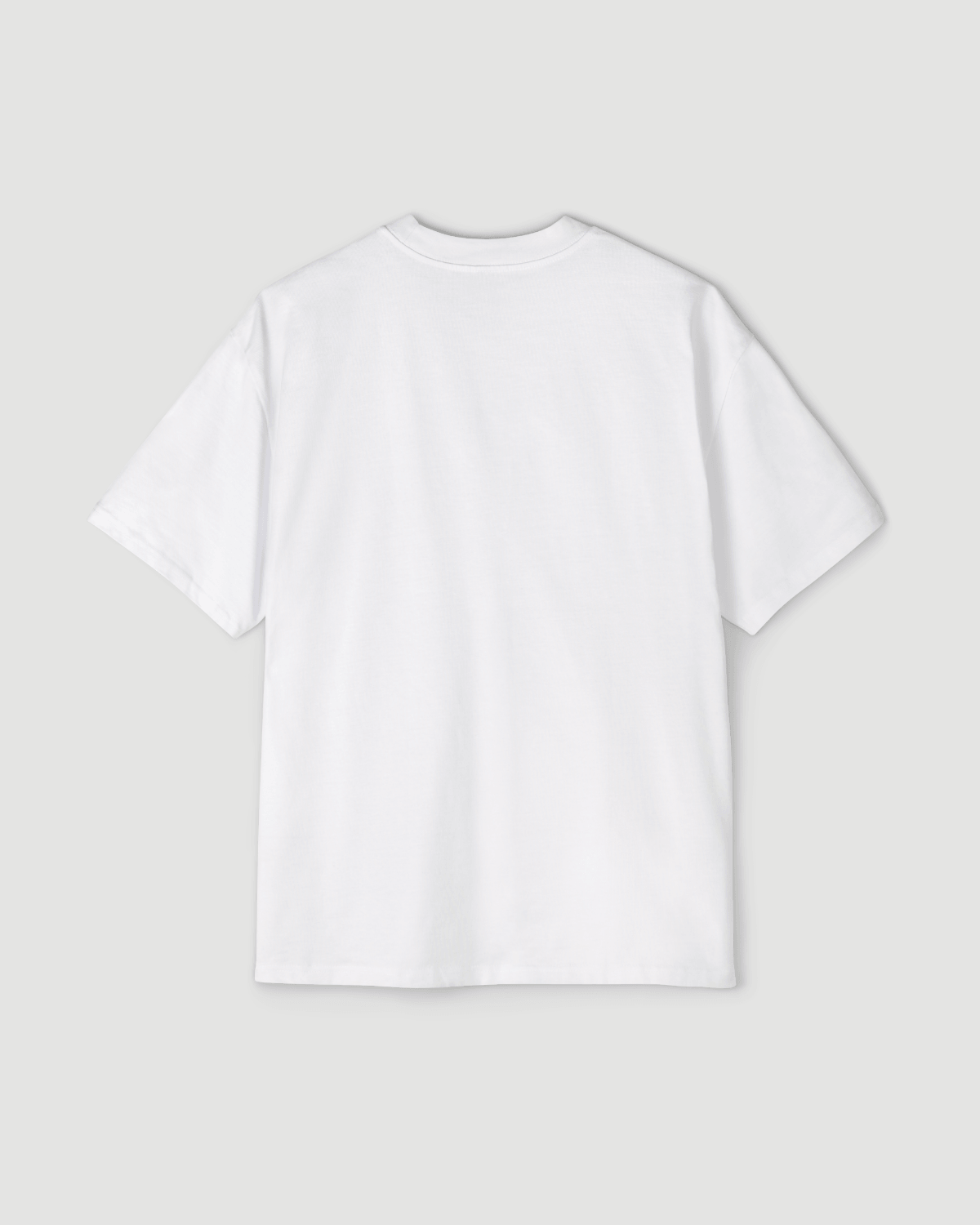 Back view of Oversized Pizza T-Shirt – Slice of Weekendin’ (White), showcasing a plain design.