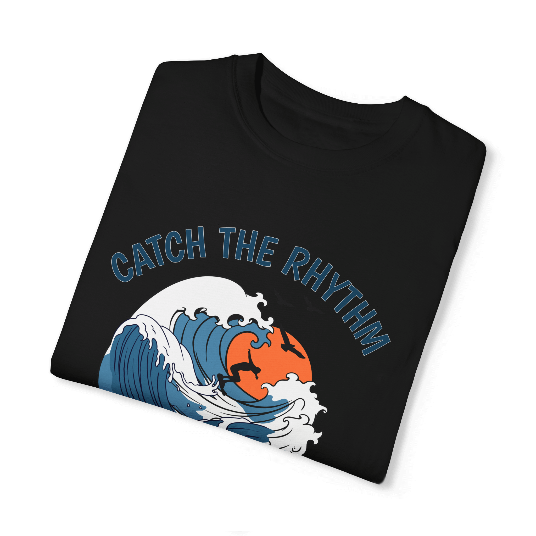 Waves Sunset Riders Tee featuring a graphic of waves and sunset, embodying surf lifestyle and comfort.