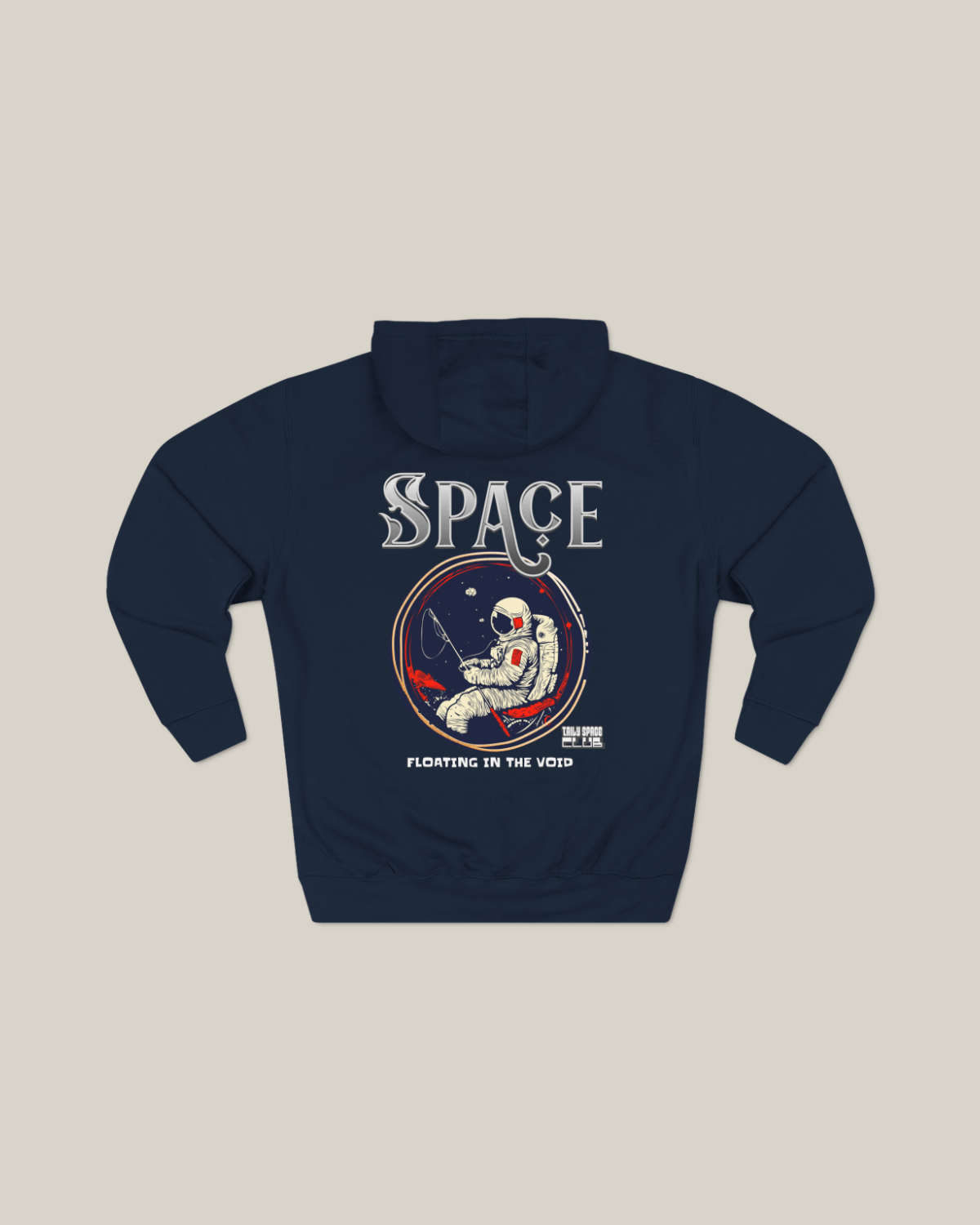 Taily “Space Club” Streetwear Graphic Hoodie in navy featuring astronaut and 'Floating in the Void' design.