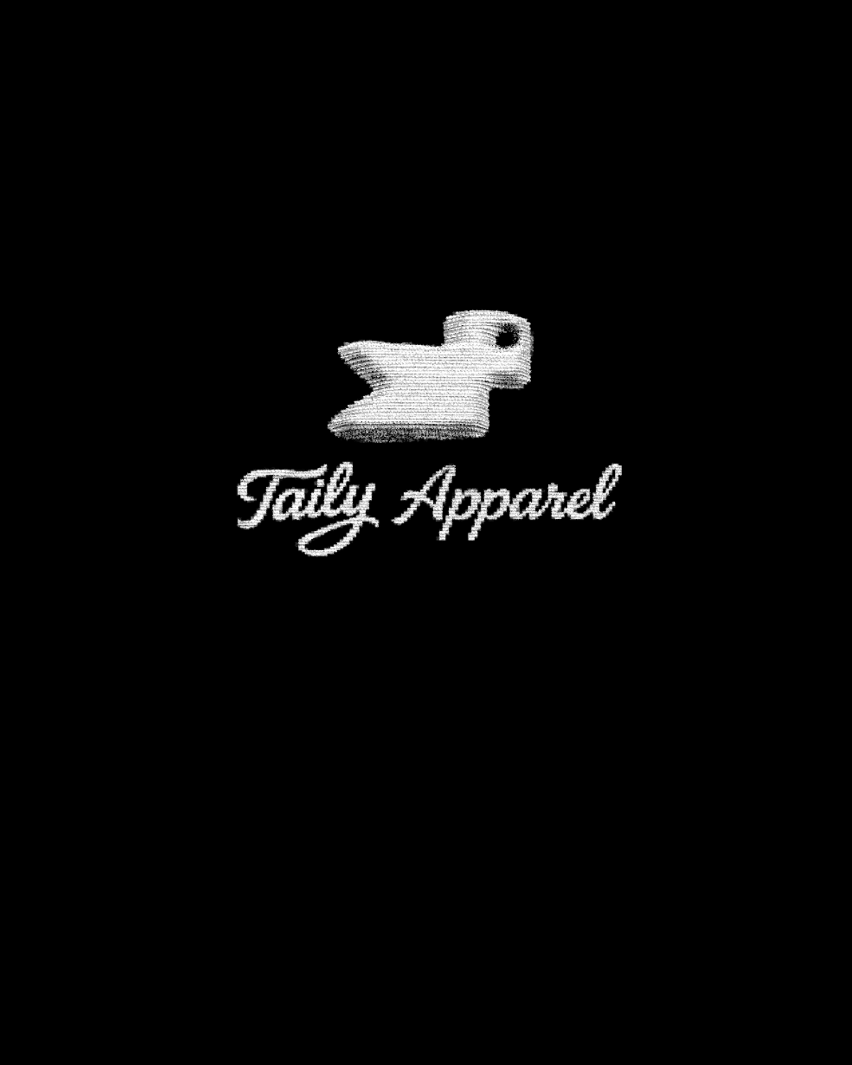 Taily Apparel embroidered logo on a black background, representing the Taily Bird embroidered hoodie.