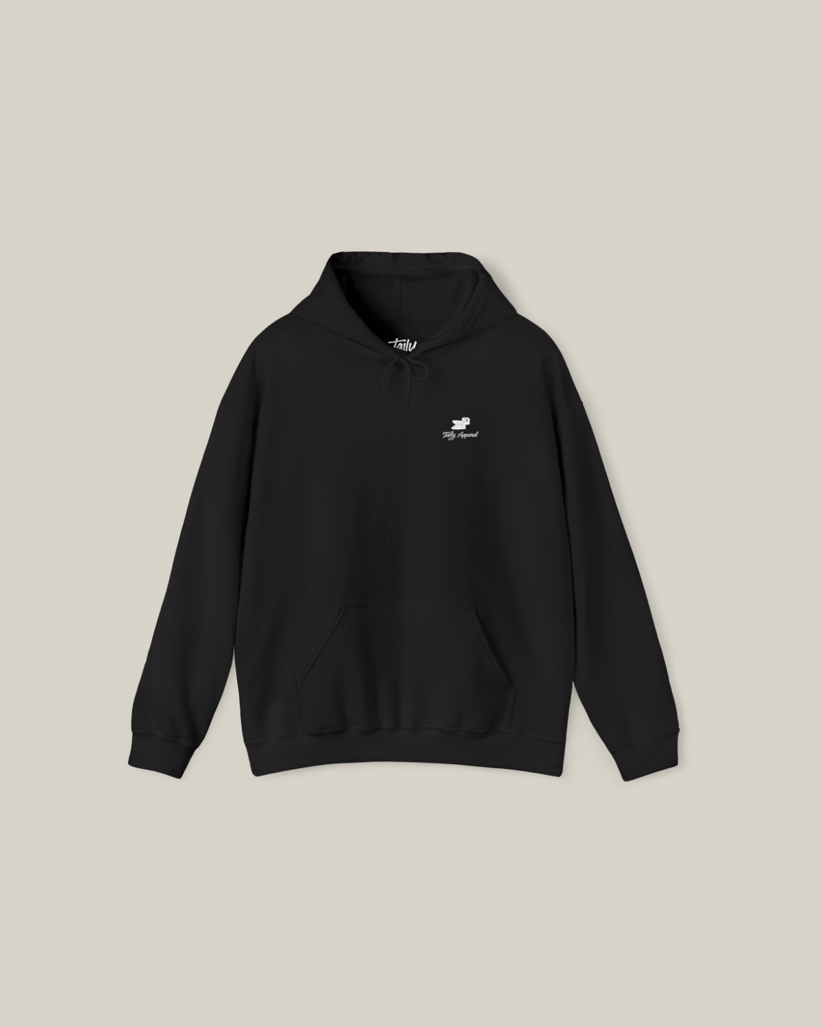 Taily Bird embroidered hoodie in black with small bird embroidery on the chest, showcasing minimal streetwear style.
