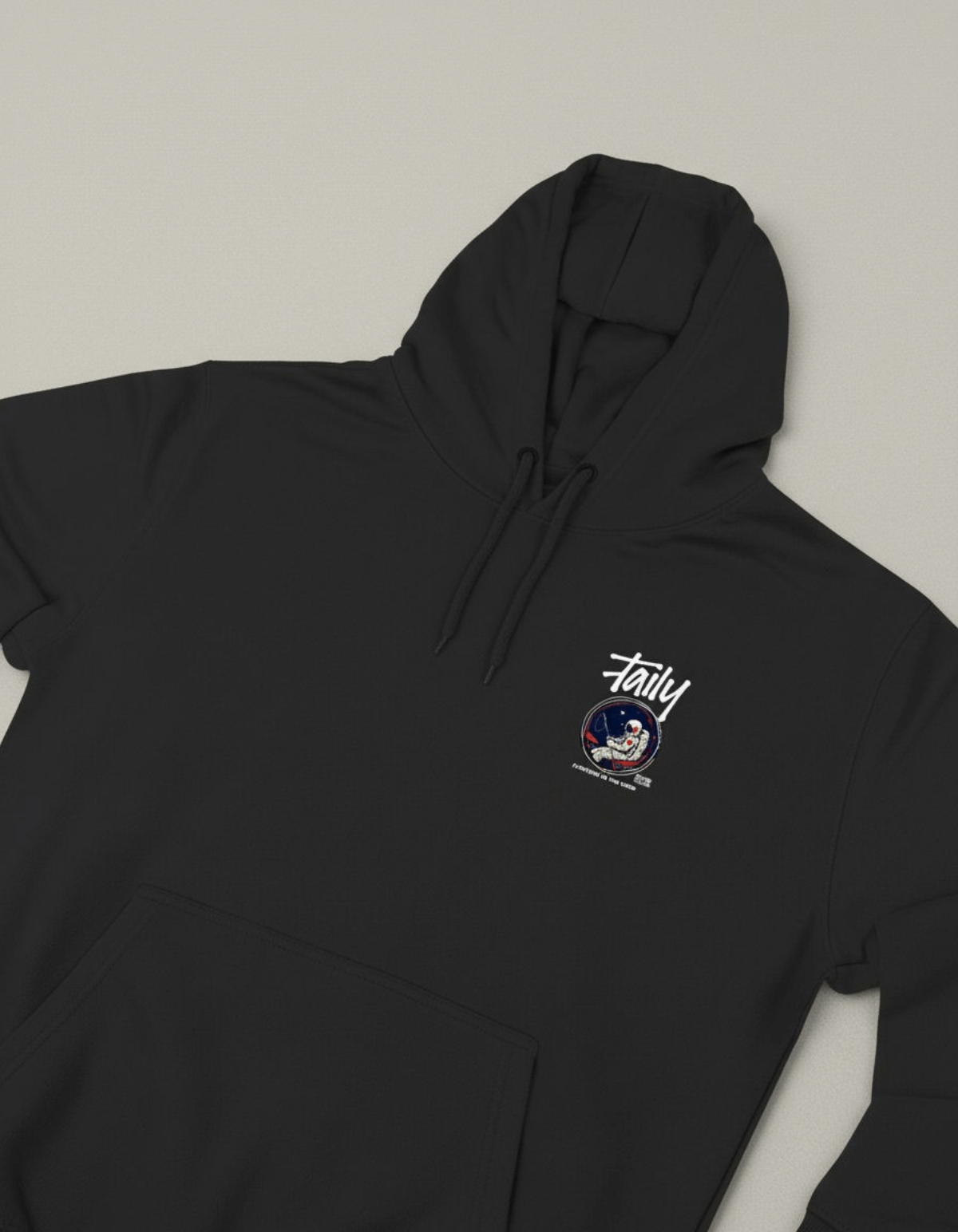 Taily “Space Club” Streetwear Graphic Hoodie in black featuring a stylish astronaut design.