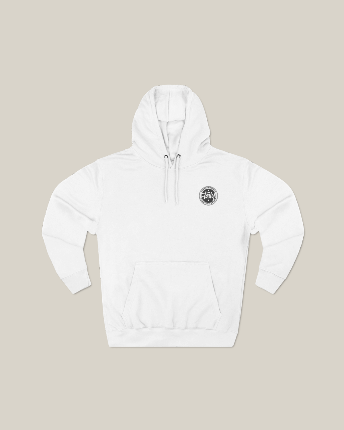 Taily Horizons Instinct Hoodie in White with Taily round logo print on front.