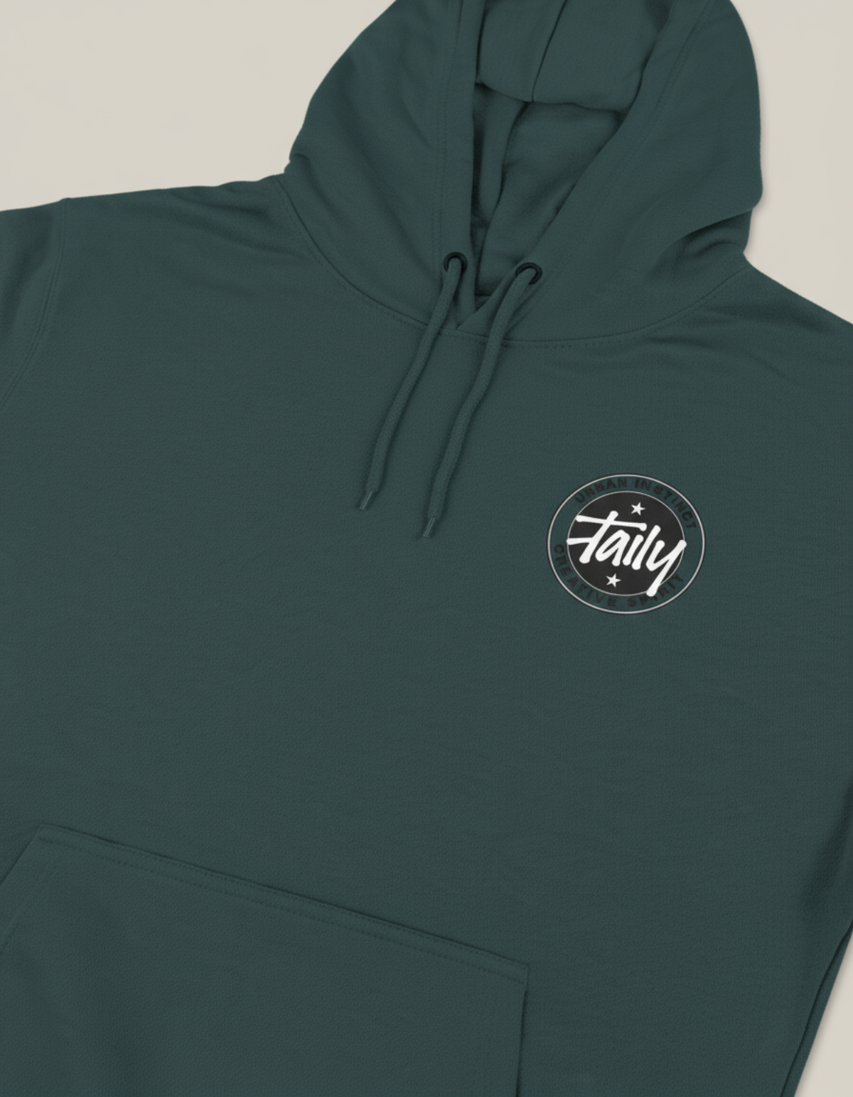Taily Horizons Instinct Hoodie – Sports Green showcasing Taily emblem on front, perfect for street-style movement.