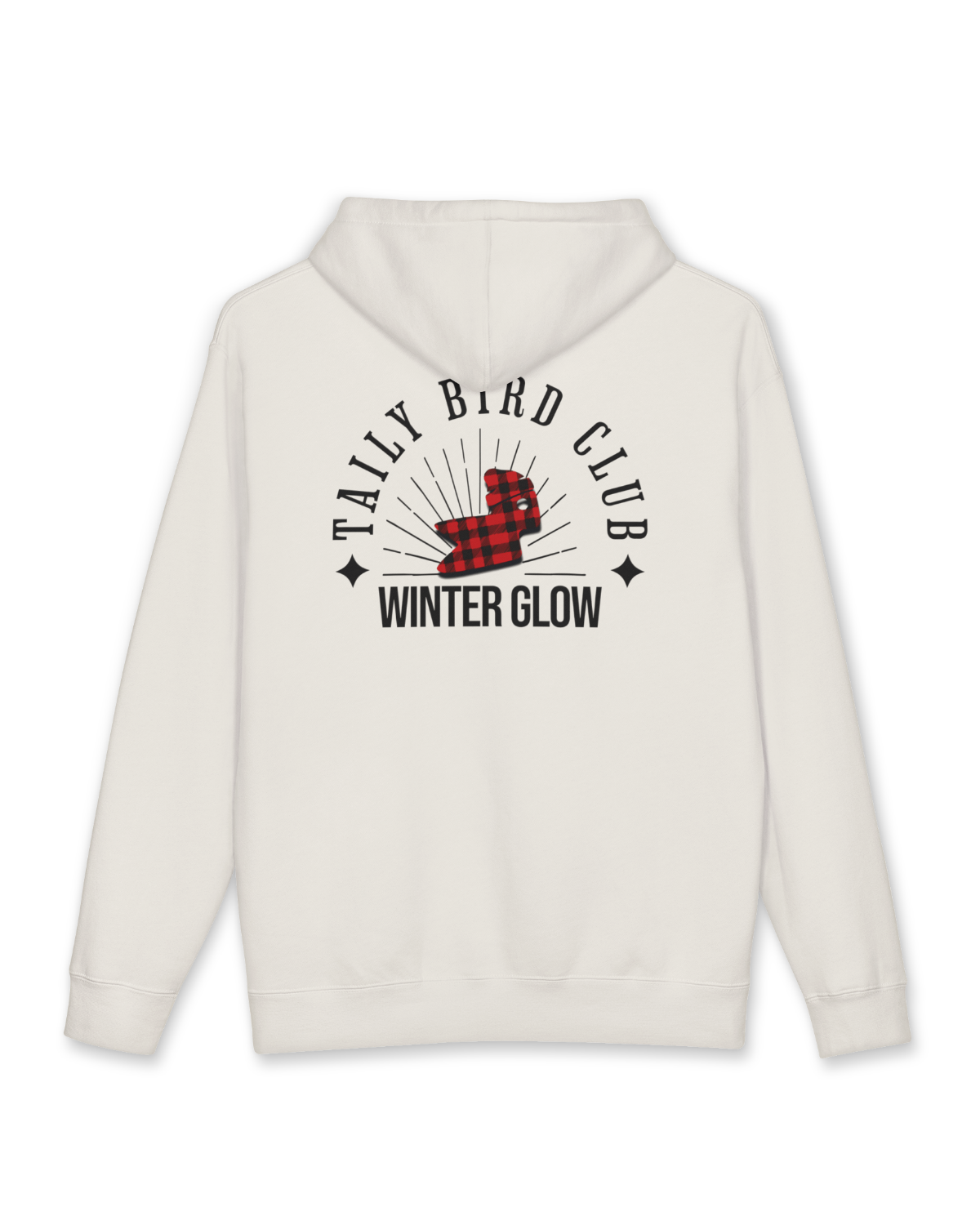 Taily Bird Club Winter Glow Hoodie featuring a vintage diner-style graphic on the back.