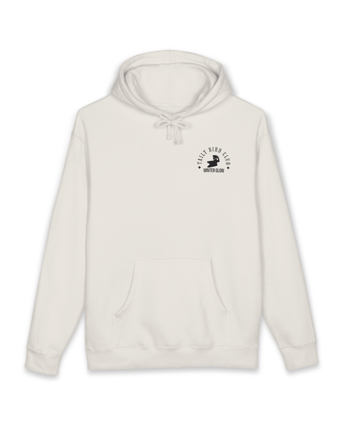 Taily Bird Club Winter Glow Hoodie – Bone in cream color with a front emblem and cozy design.