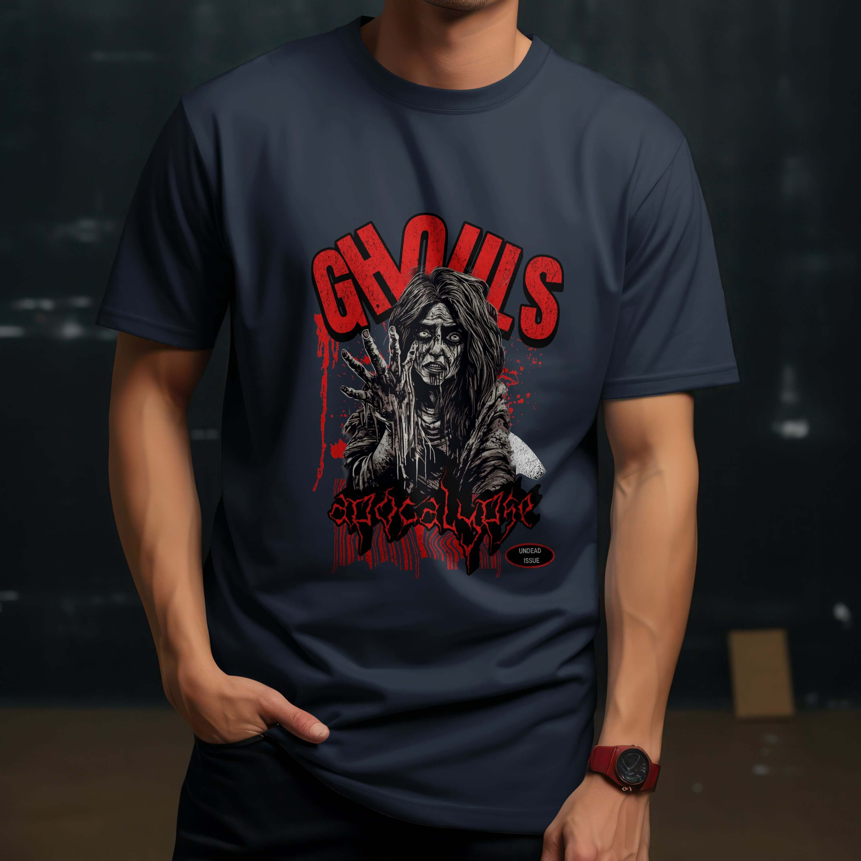 Ghouls graphic tee, horror-themed unisex shirt featuring a chilling design, perfect for comfort and style.