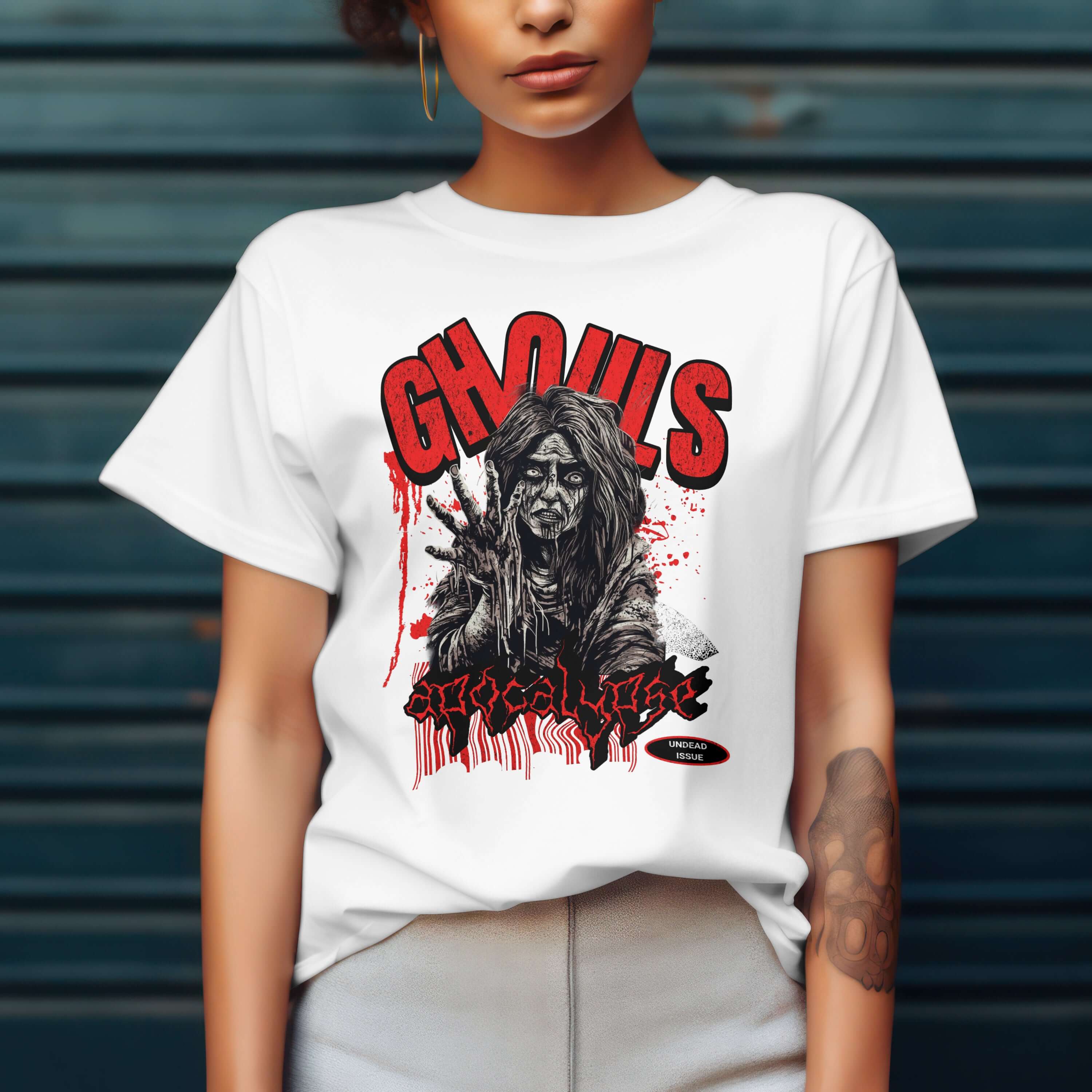Bold horror graphic tee featuring a zombie design, perfect for a comfortable and stylish look.