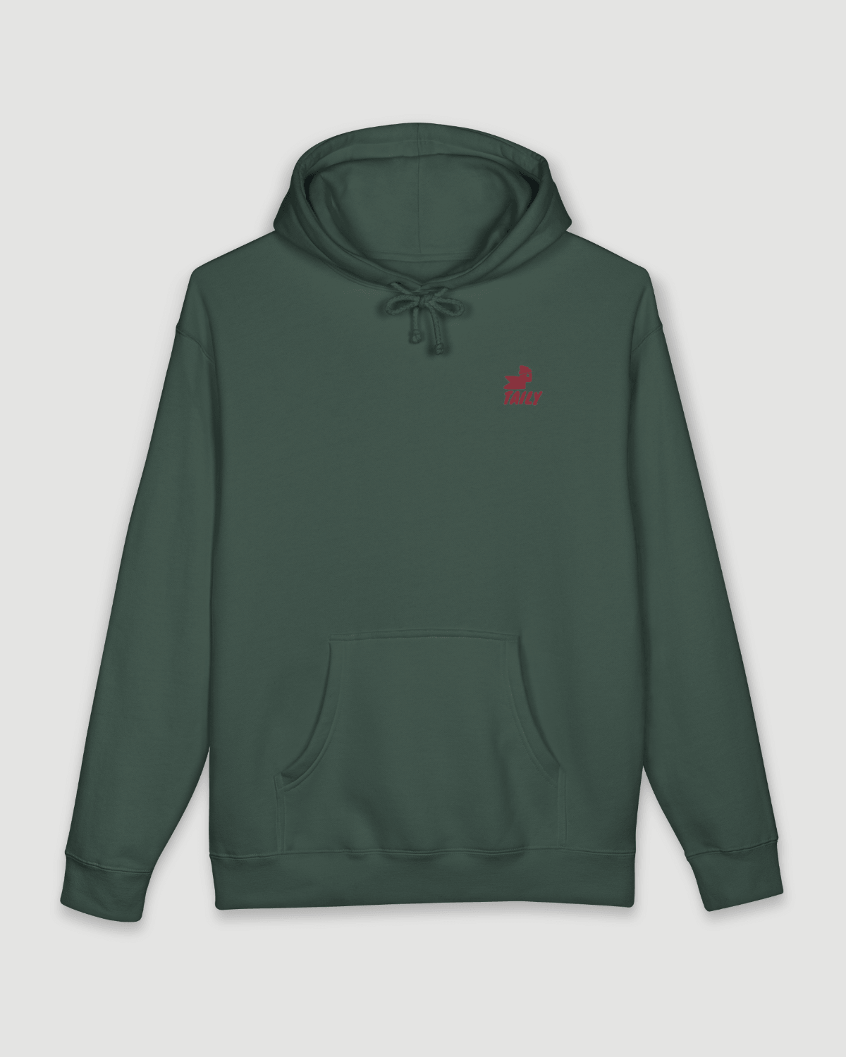 Taily Bird Parkland Hoodie – Alpine Green in heavyweight cotton-poly blend with a front logo and relaxed fit.