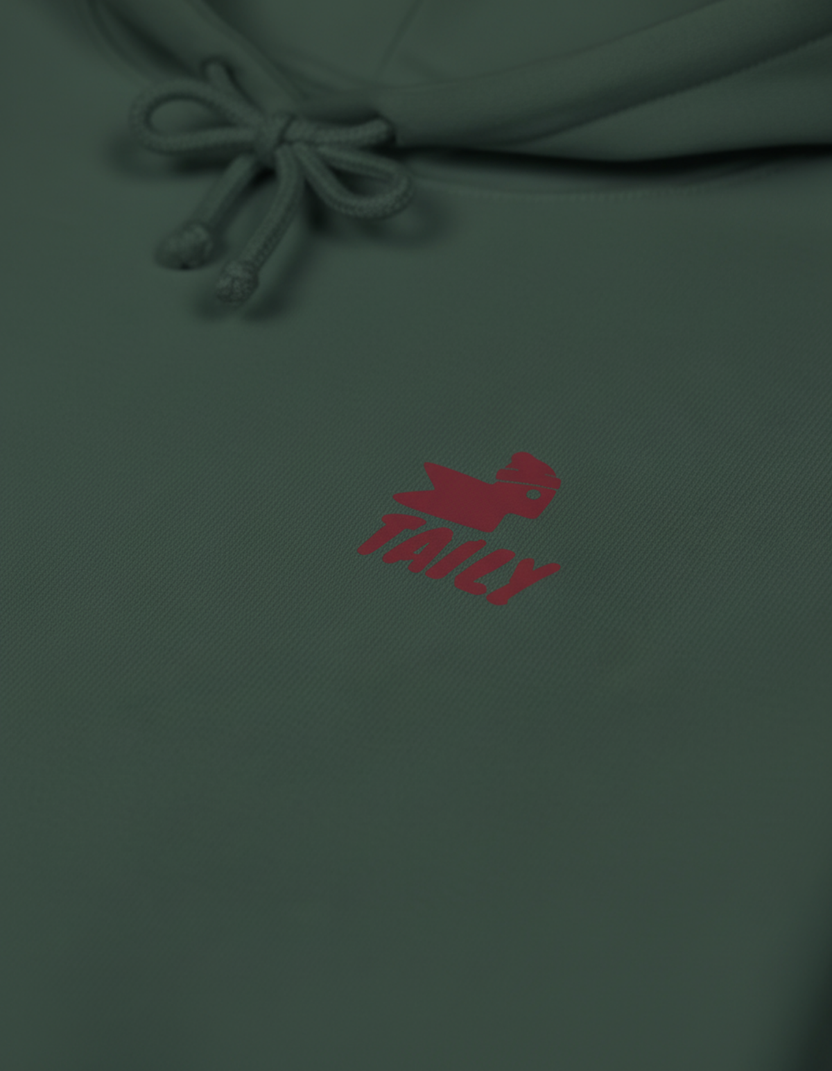 Taily Bird Parkland Hoodie in Alpine Green featuring a red logo on the chest.