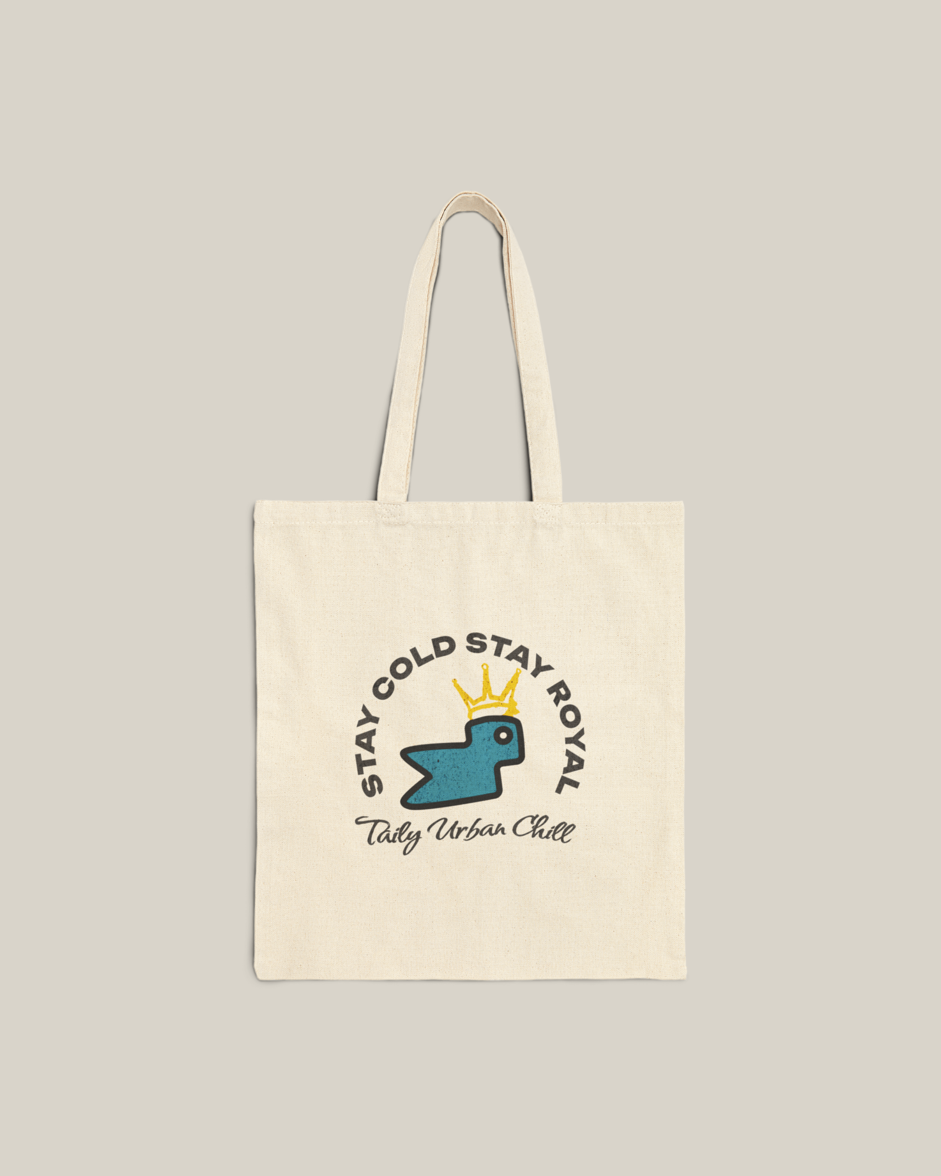 Taily Bird Bold Canvas Tote Bag – Natural / Blue Bird with playful design and sturdy handles.