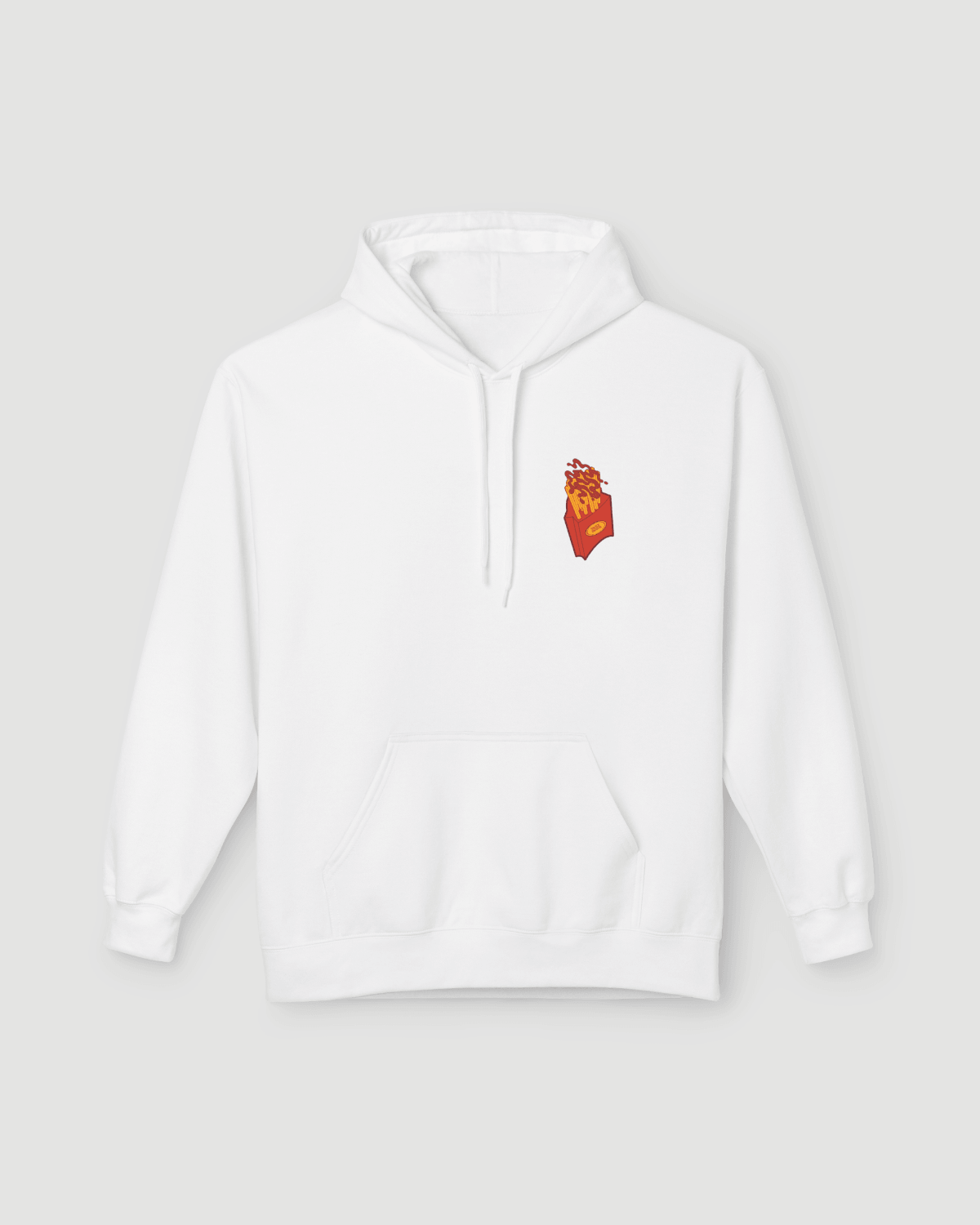 Good Fries Only Retro French Fries Hoodie – White with retro fries character design on front.