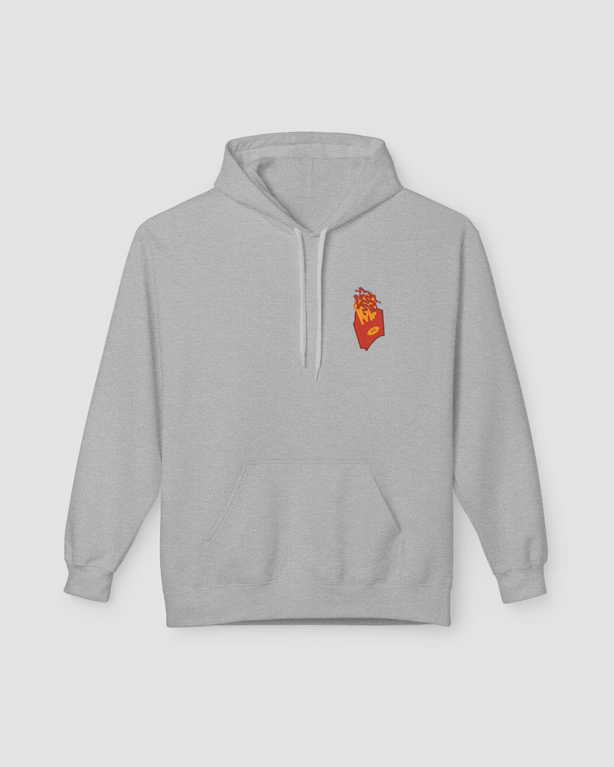 Good Fries Only Retro French Fries Hoodie – Sport Grey hoodie featuring retro fries graphic.
