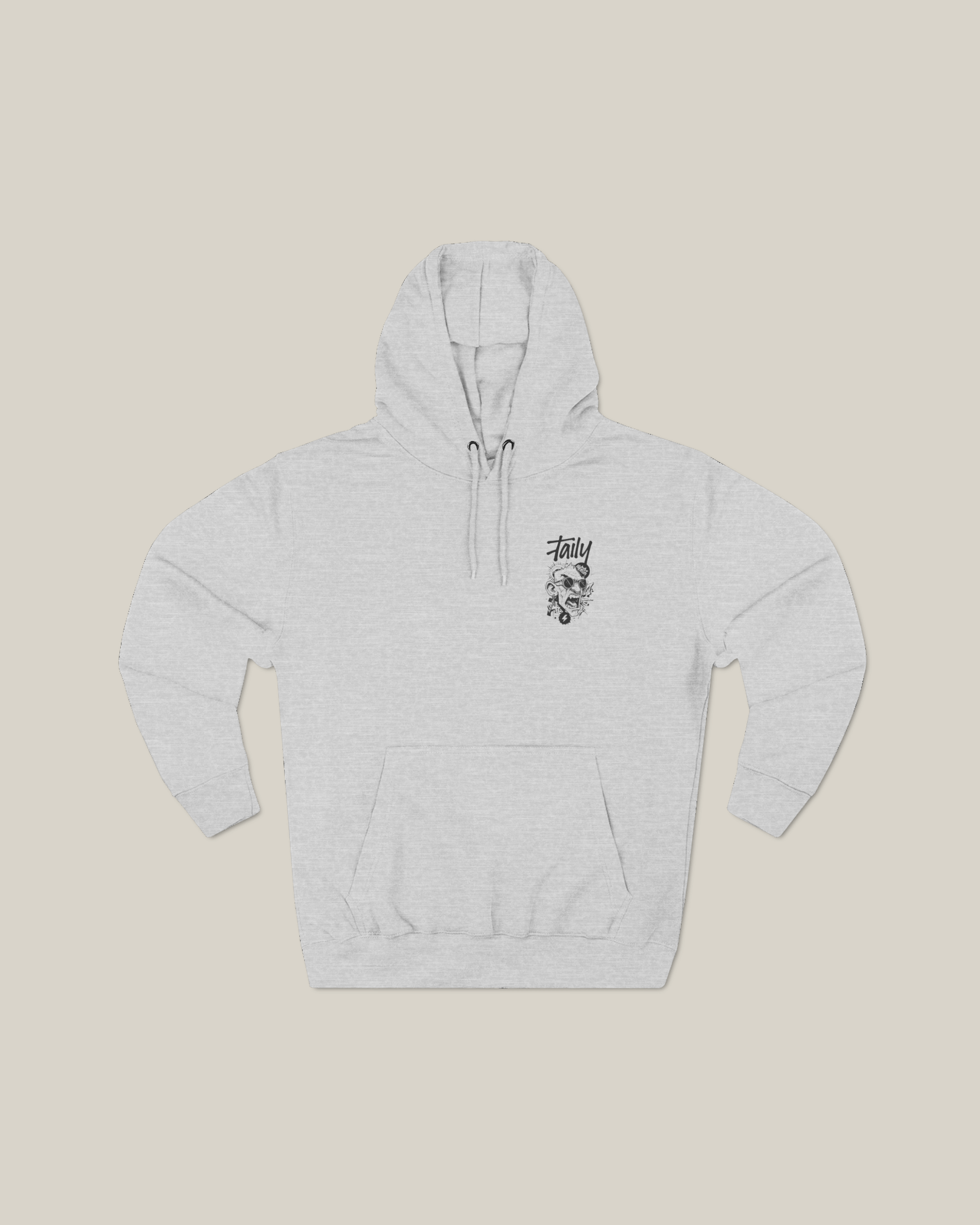 Taily Rage streetwear graphic hoodie in grey with bold back artwork and front logo, perfect for urban style.