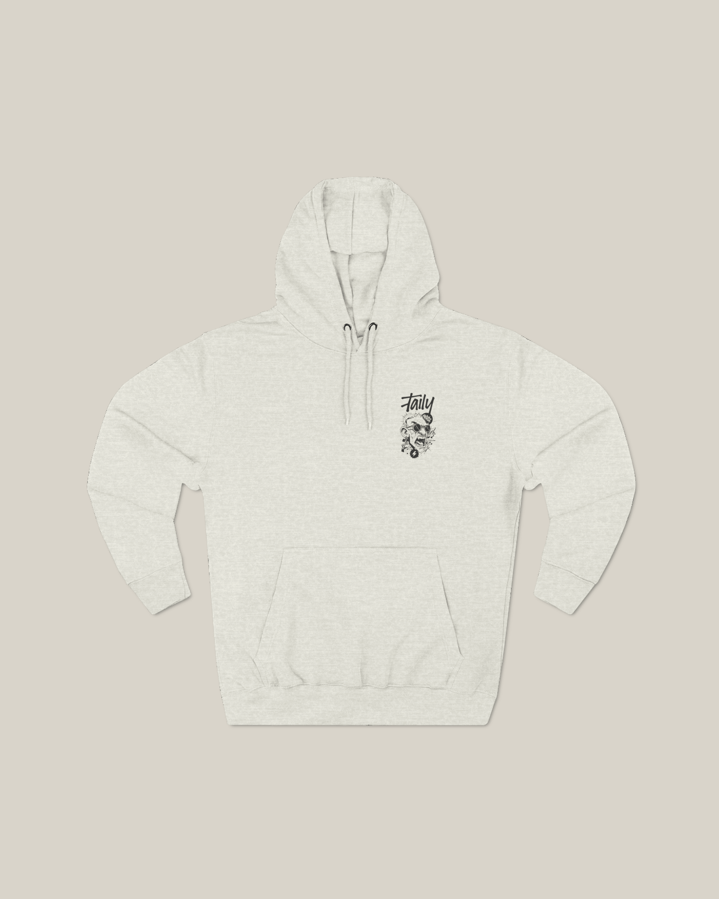 Taily Rage streetwear graphic hoodie in oatmeal with front logo, showcasing urban style and comfort.
