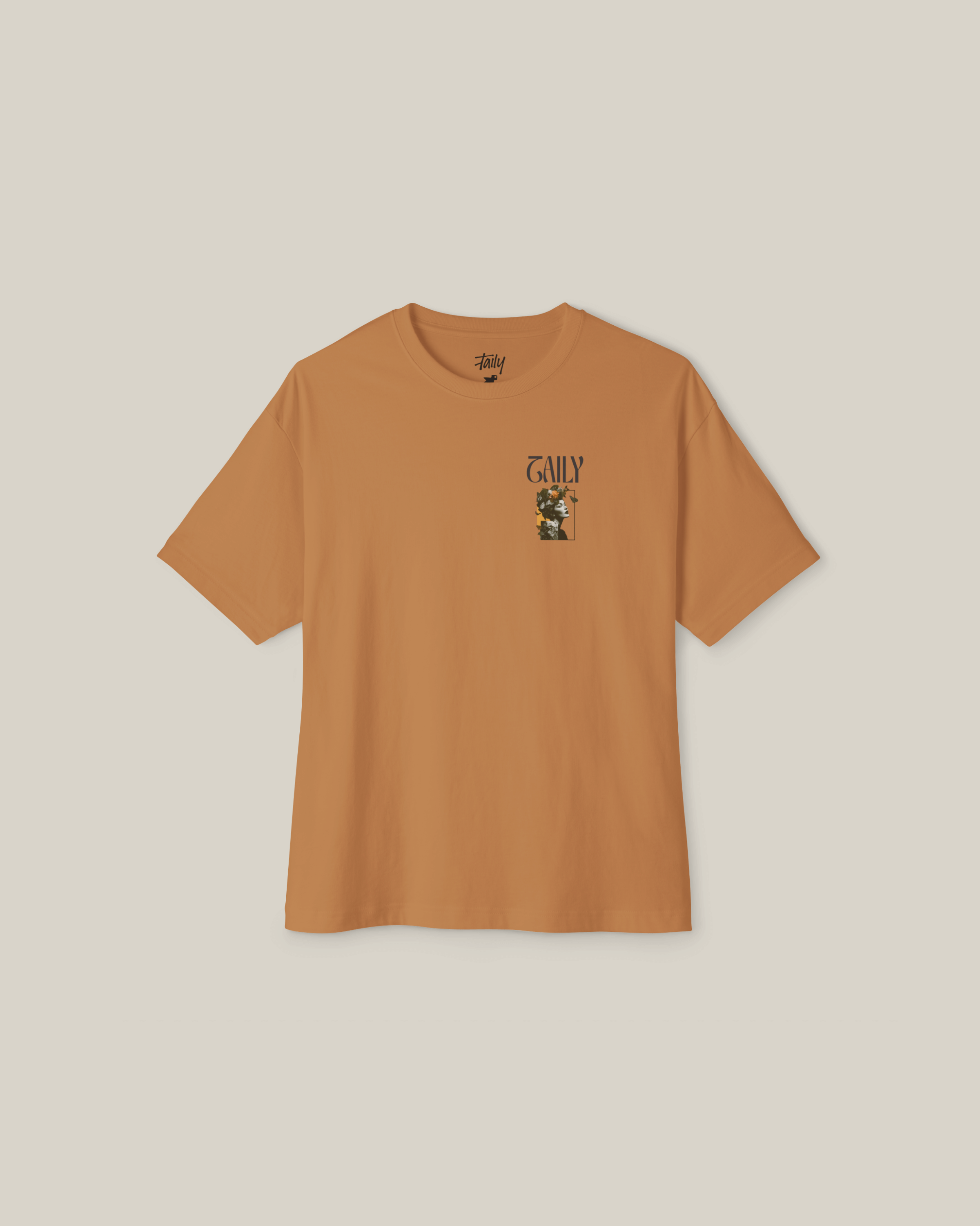 Taily Wonders Vintage Boxy Tee in toast color with front print design