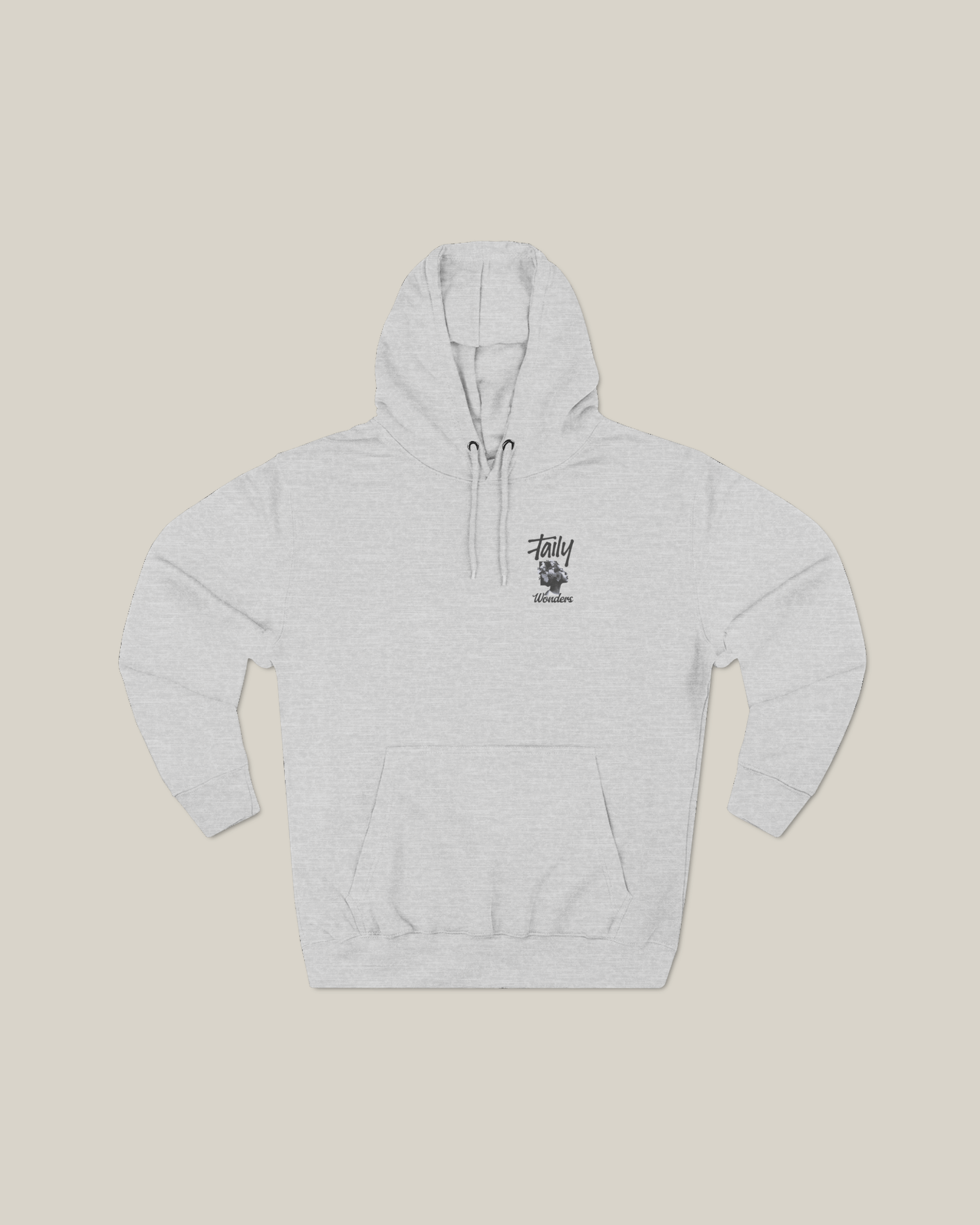 Vintage graphic Taily Wonders hoodie in grey with unique portrait art and floral textures for a bold streetwear look.