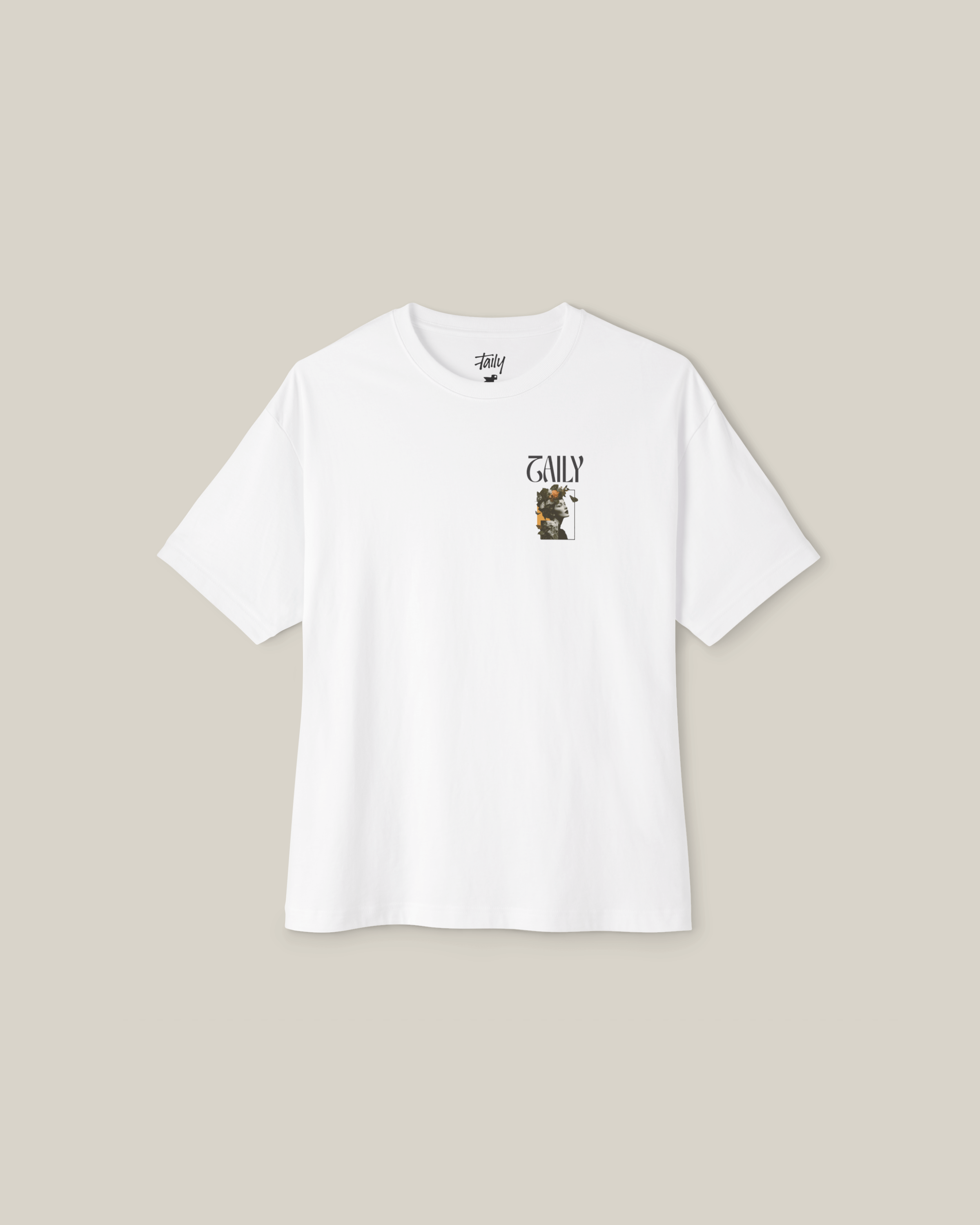 Taily Wonders Vintage Boxy Tee in white featuring a bold front print and relaxed fit, perfect for modern streetwear style.