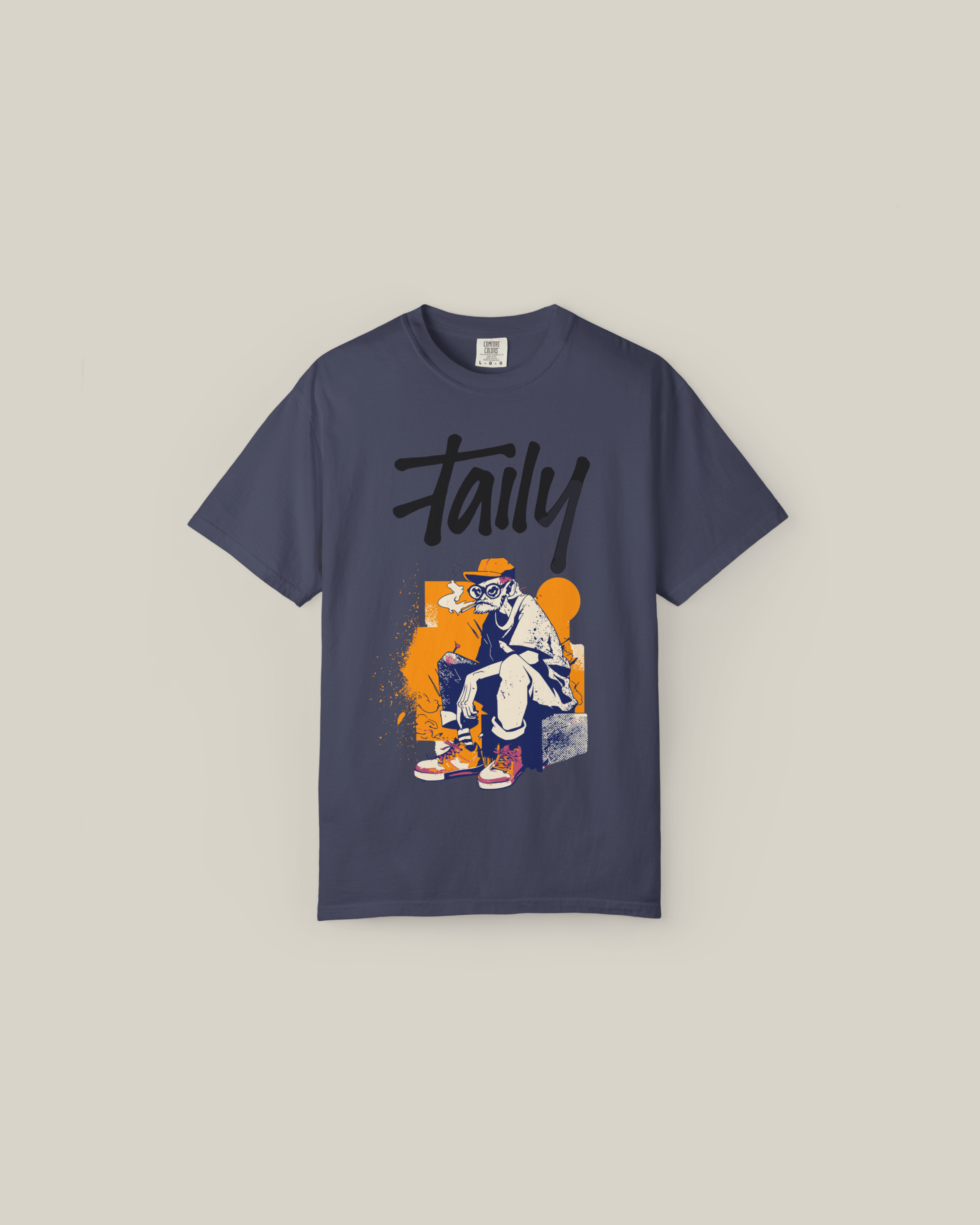 Taily Street Rebel Graphic Tee in denim with oversized logo and bold graphic design for urban streetwear style.
