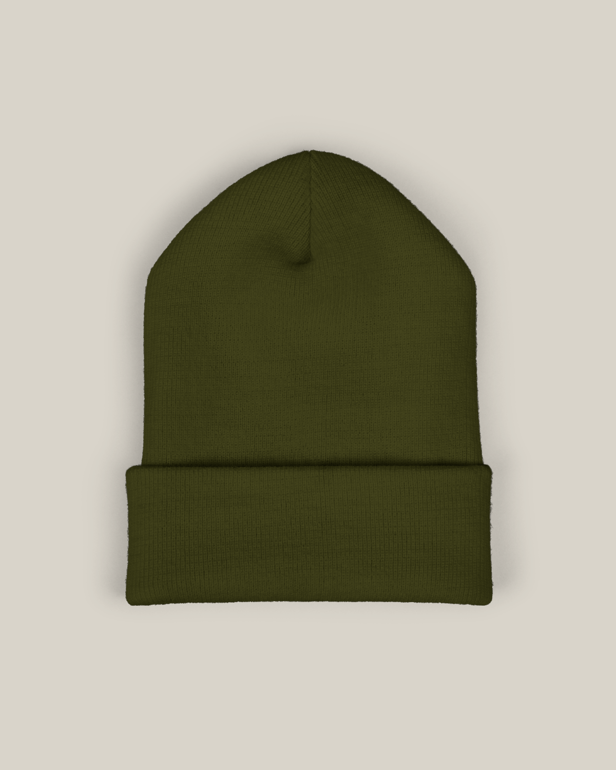 Taily embroidered beanie in Deep Olive Script, showcasing a clean streetwear style and earthy tone.