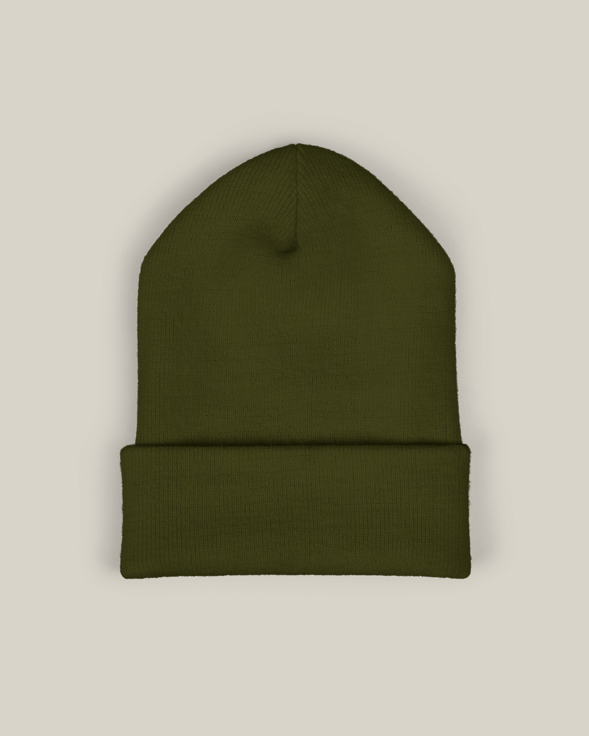 Taily embroidered beanie in Deep Olive Script, showcasing a clean streetwear style and earthy tone.