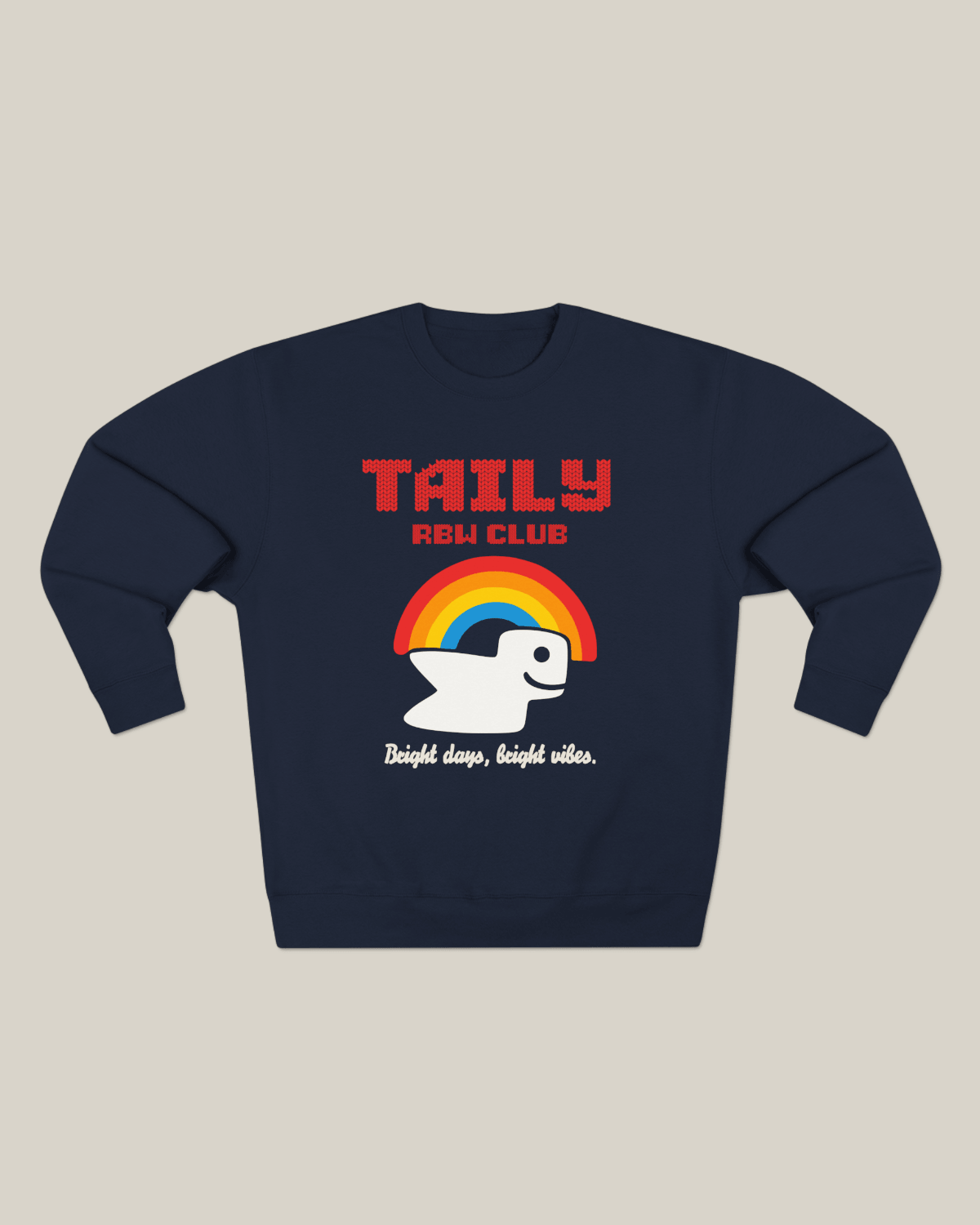Taily RBW Club Sweatshirt – Navy featuring a rainbow graphic and a playful design.
