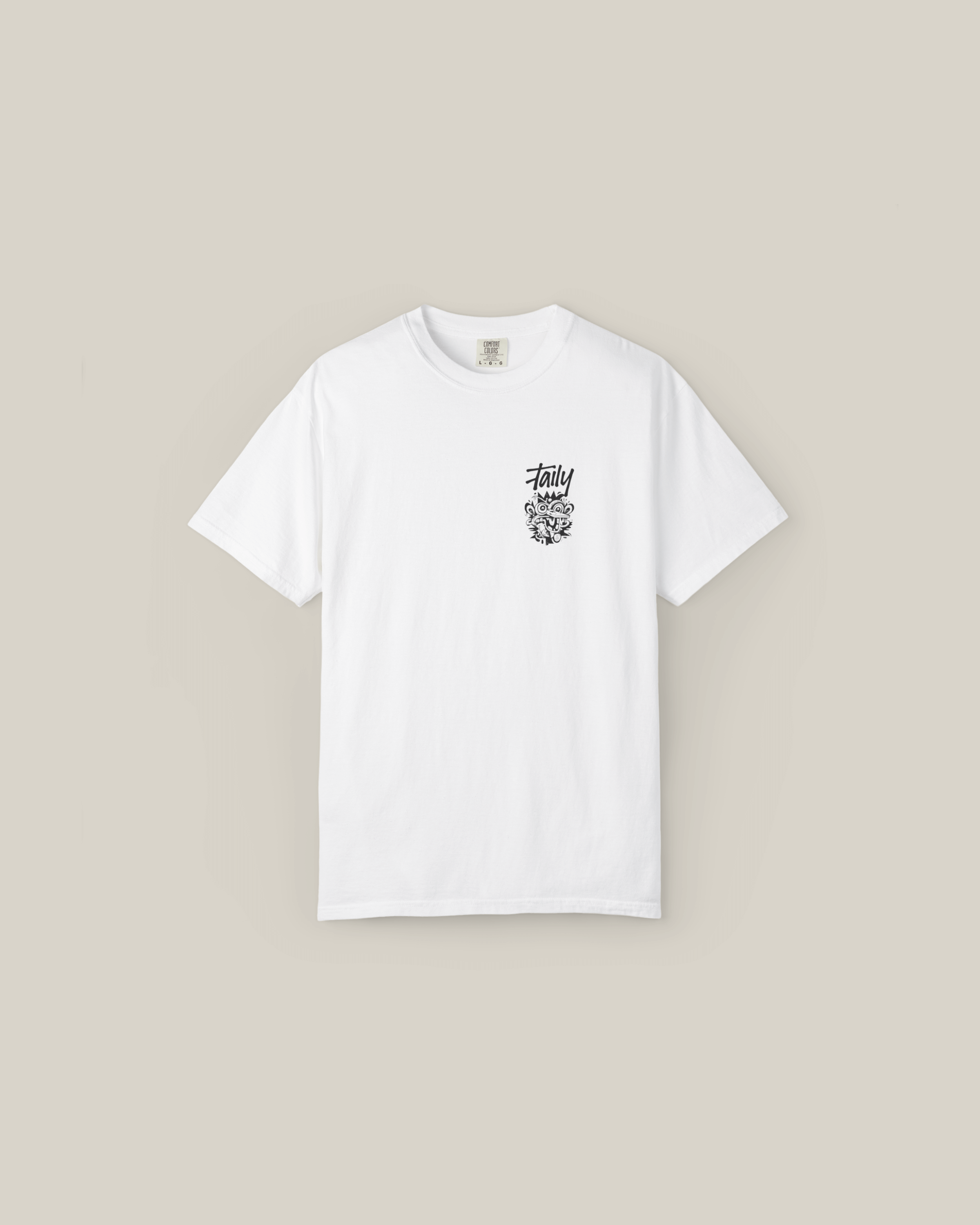Taily Totem Power Tee in white featuring chest logo and bold artwork, perfect for streetwear style.