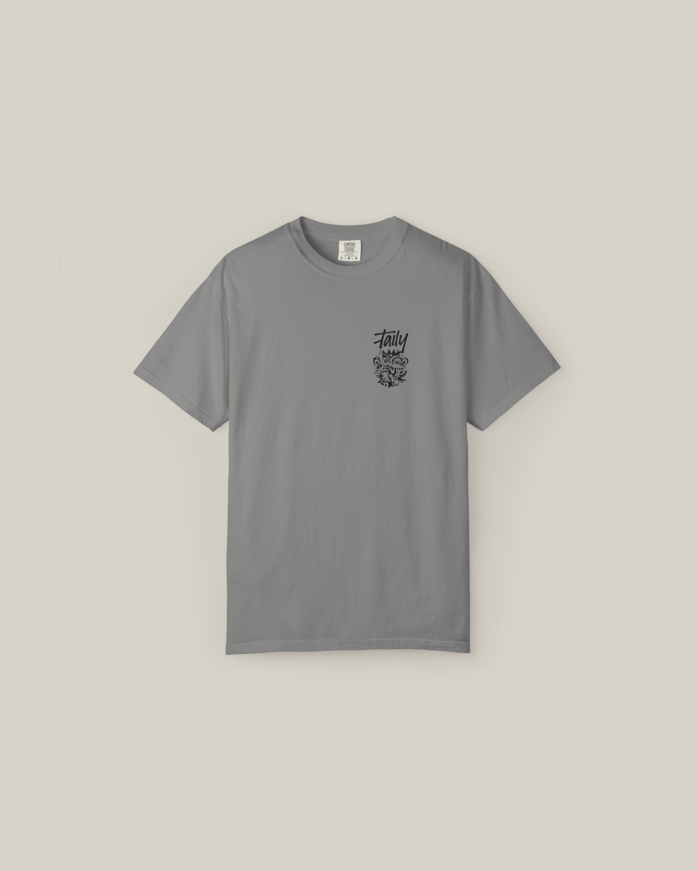 Taily Totem Power Tee in granite with chest logo and bold graphic artwork on back.