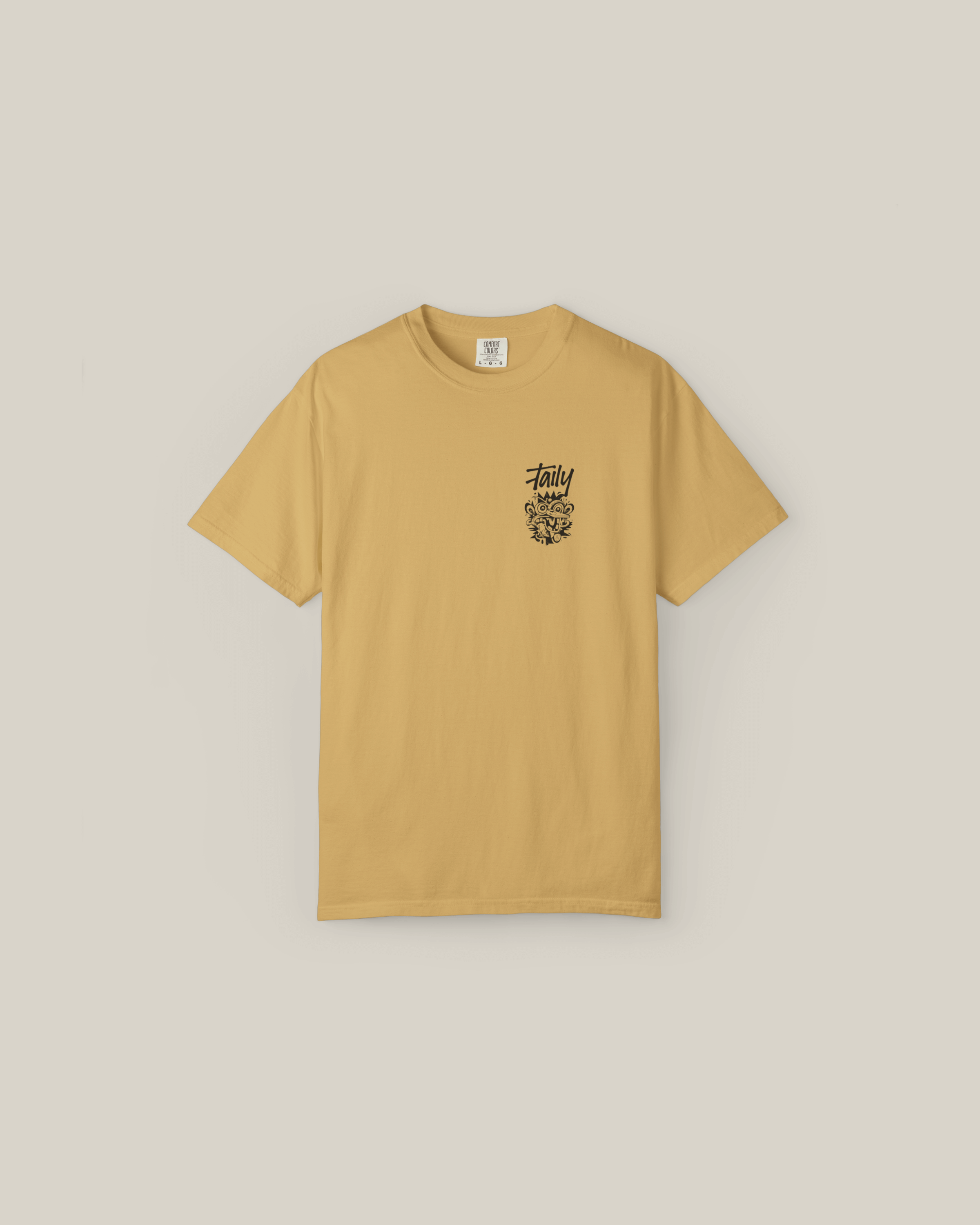 Taily Totem Power Tee in mustard with chest logo and vibrant totem artwork for a bold streetwear look.