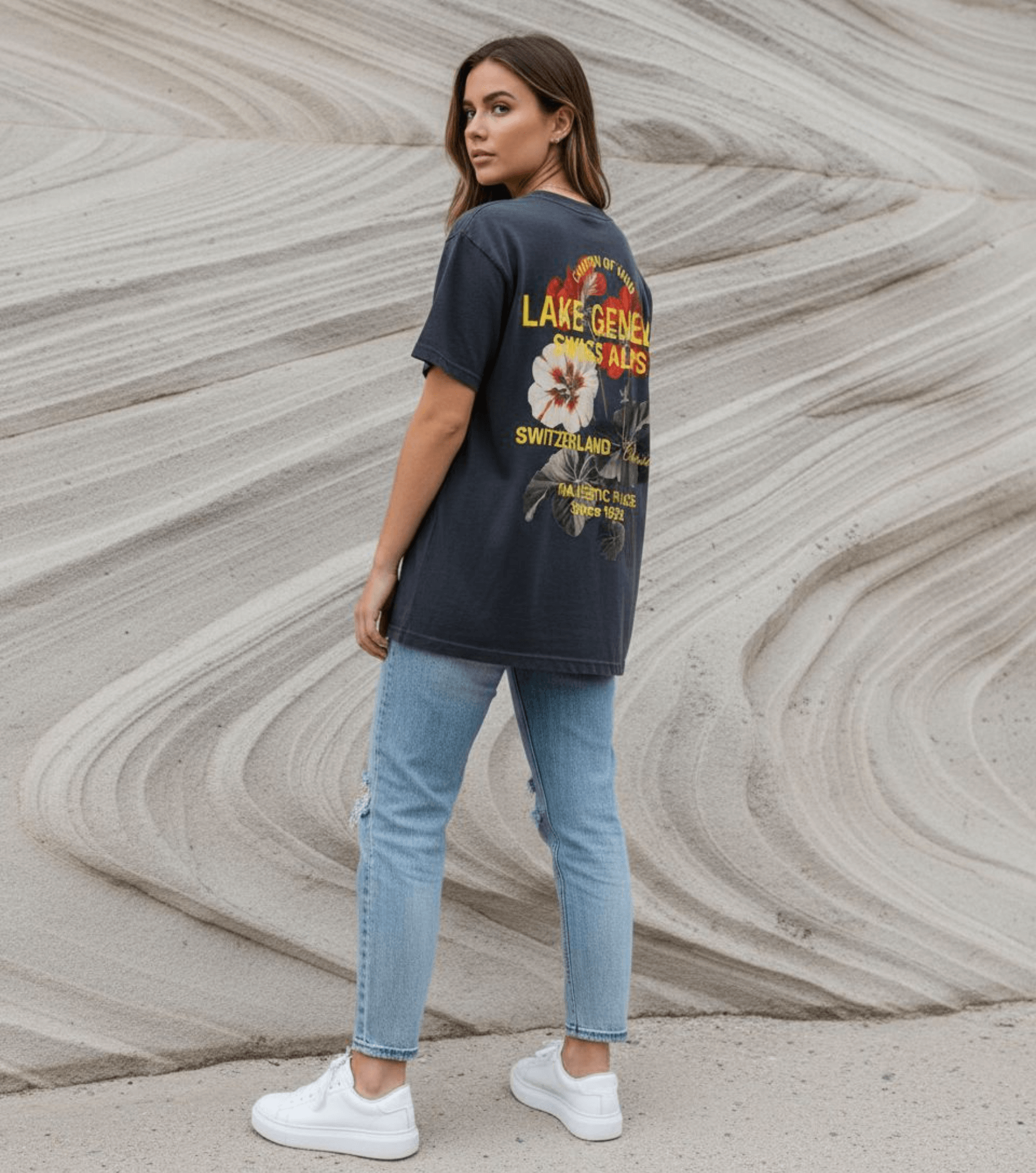 Taily Swiss Alps Vintage Boxy T-Shirt – Dark Grey