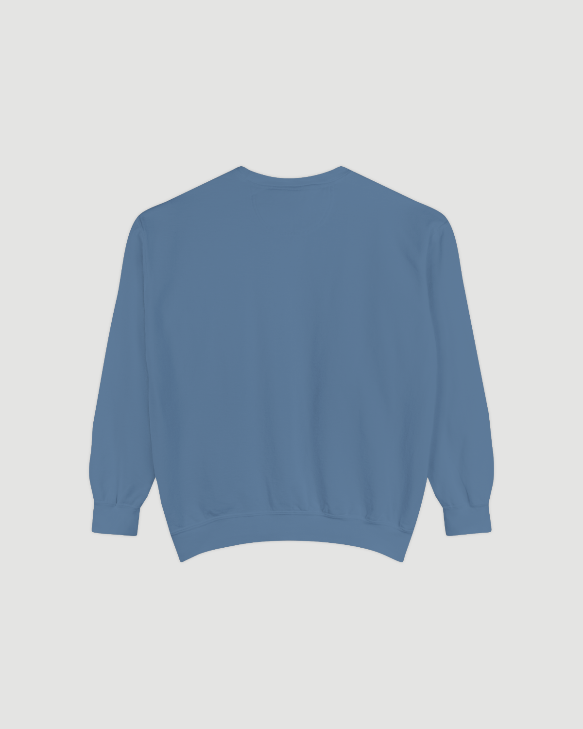 Back view of the Good Fries Only Sweatshirt in Blue Jean color, showcasing its relaxed fit and soft fabric.