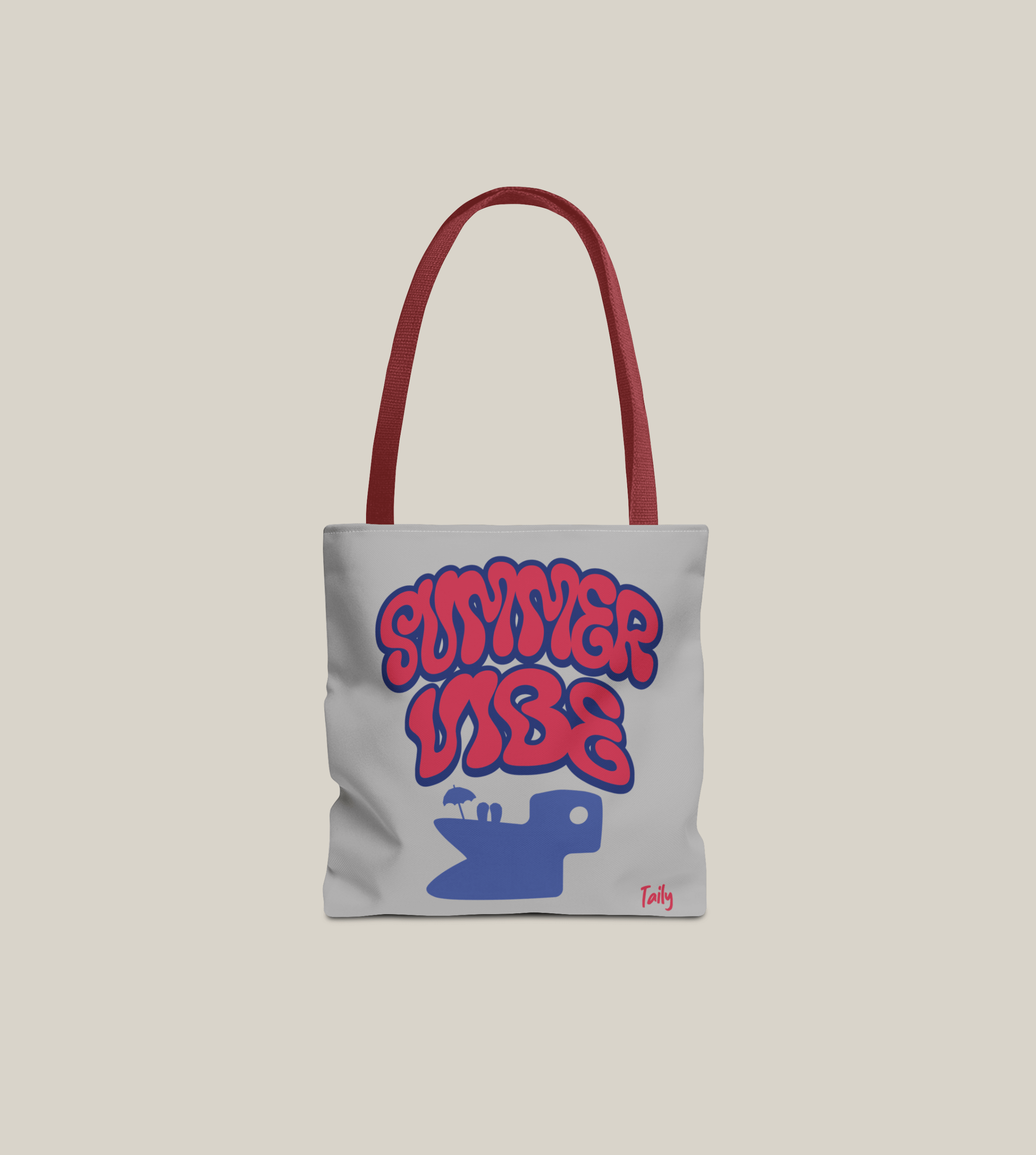 All-over graphic tote bag featuring SUMMER VIBE print, perfect for summer outings and stylish everyday use.