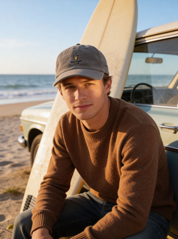 Embroidered Corduroy Cap – Vintage Milkshake Club (Olive)