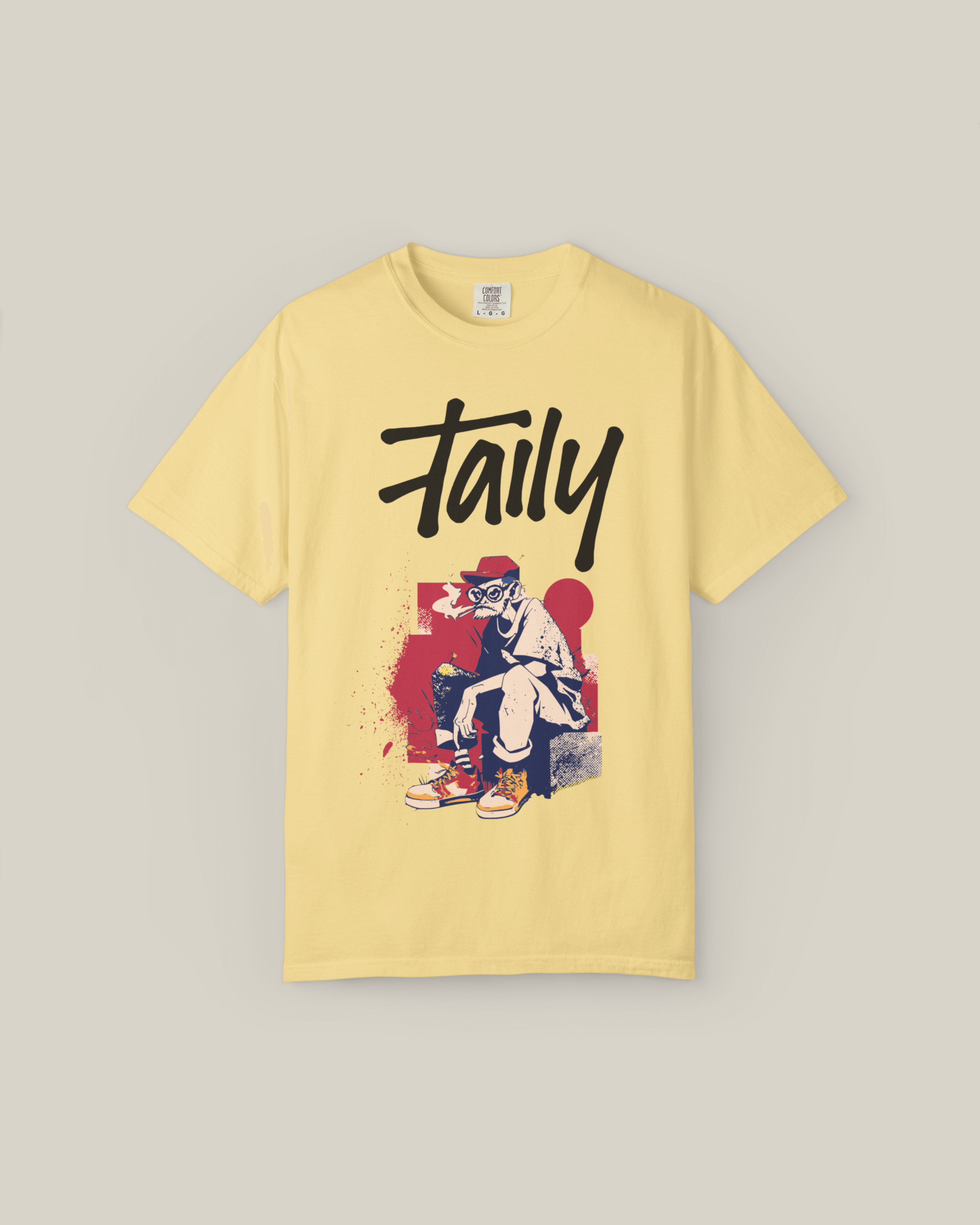 Taily streetwear graphic t-shirt in butter with bold graphic and logo for stylish street style.