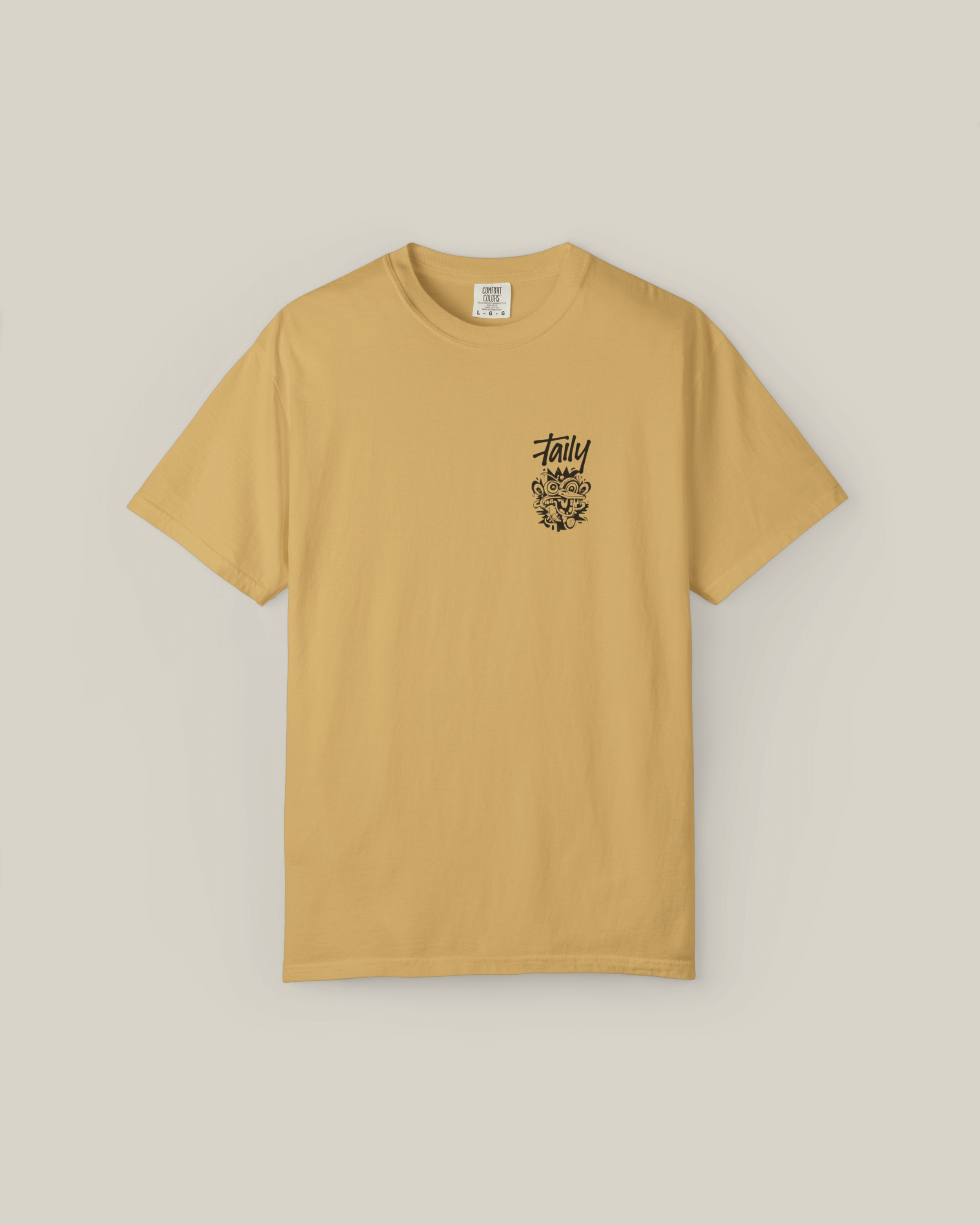 Taily Totem Power T-shirt in mustard, a streetwear graphic t-shirt with chest logo and bold back artwork.