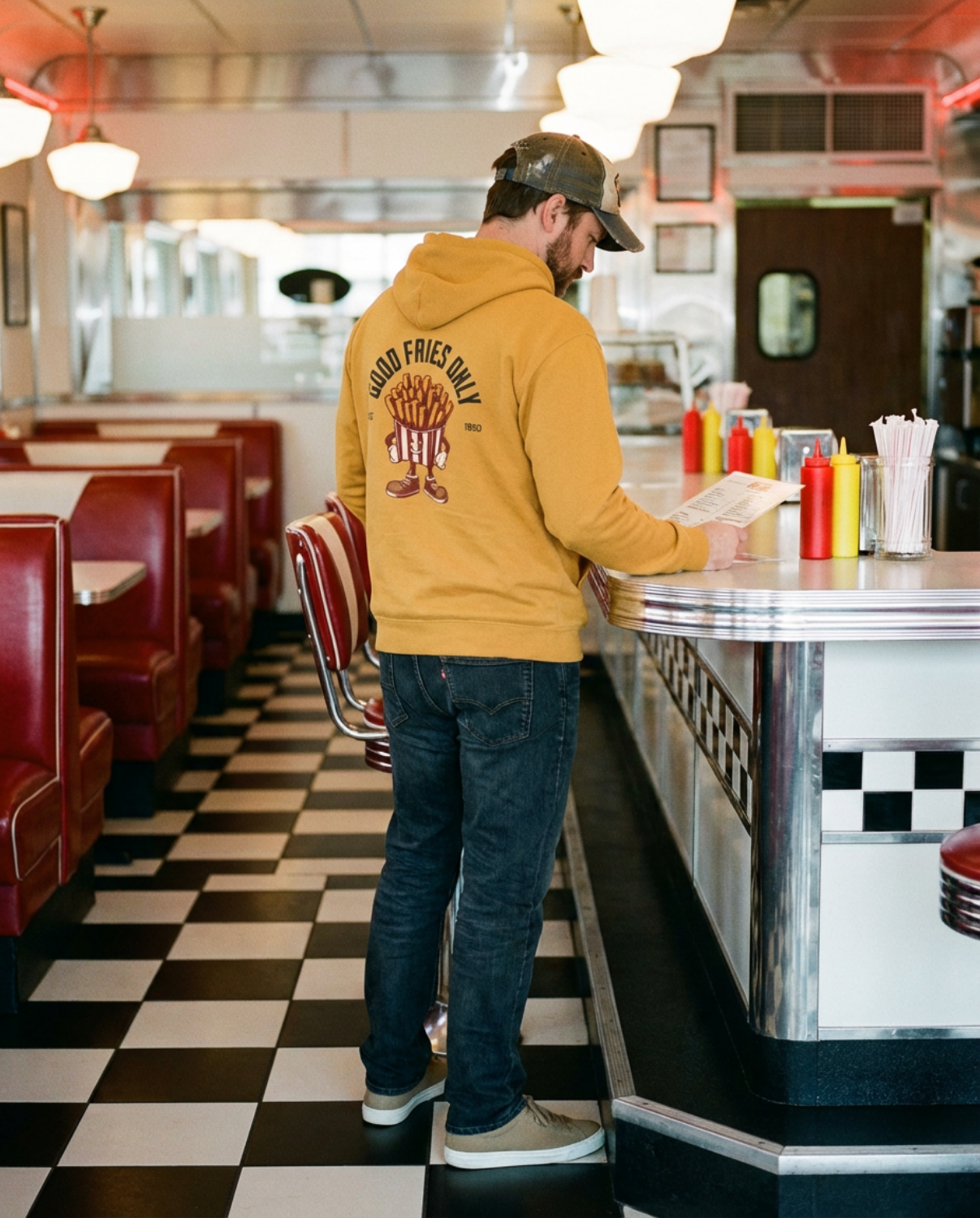 Good Fries Only Retro French Fries Hoodie – Mustard
