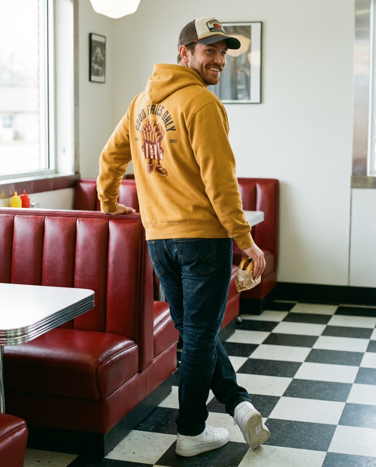 Good Fries Only Retro French Fries Hoodie – Mustard