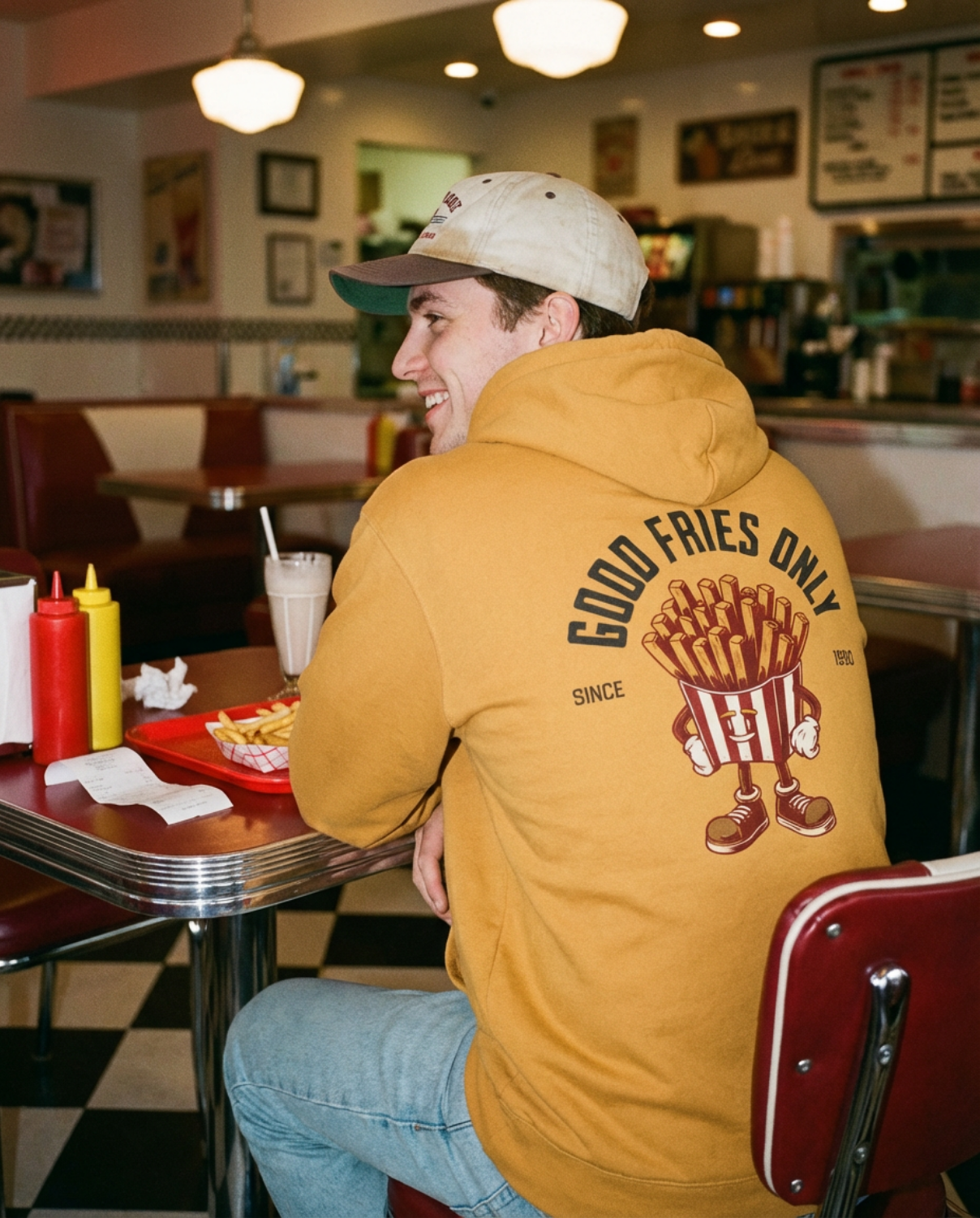 Good Fries Only Retro French Fries Hoodie – Mustard