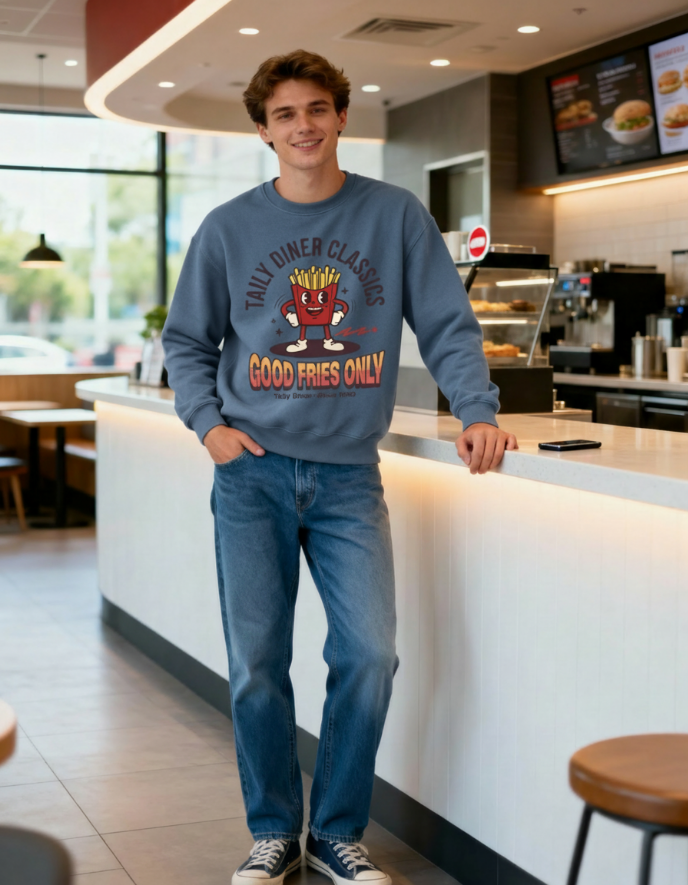 Good Fries Only Sweatshirt – Taily Diner (Blue Jean)