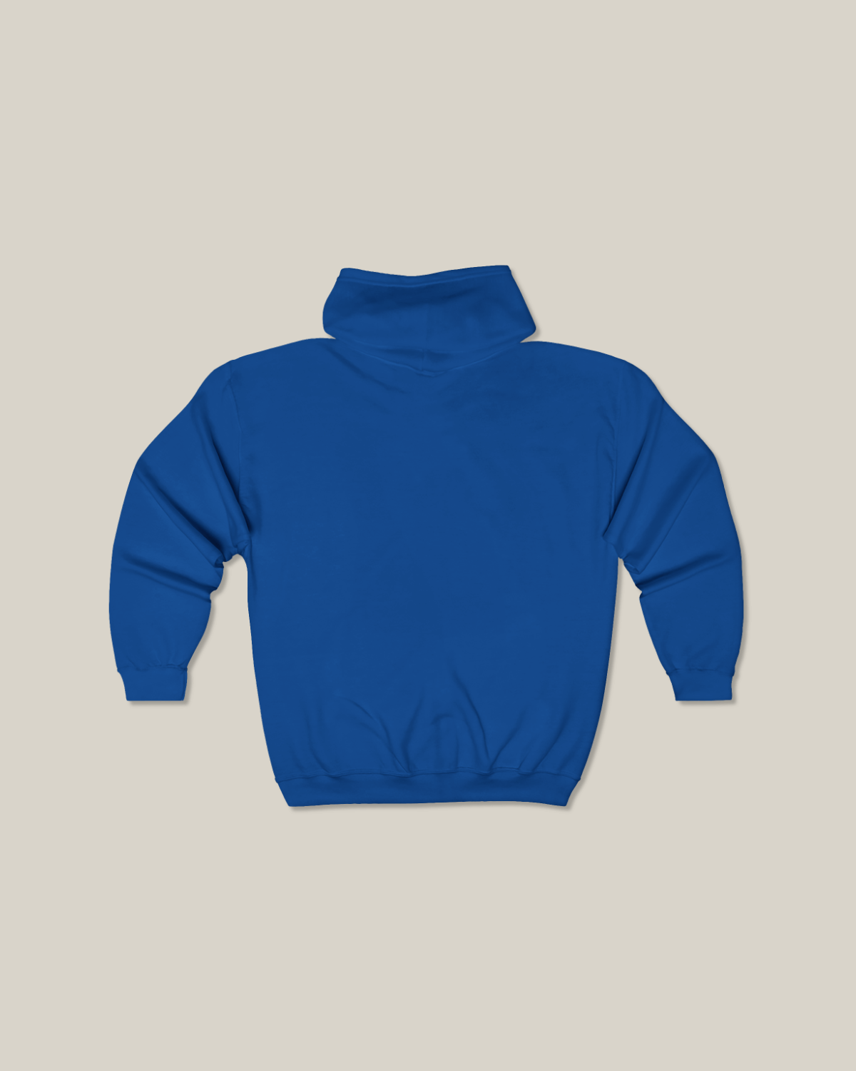 Back view of Taily Zip Hoodie in royal blue, showcasing soft cotton/poly blend and relaxed fit.