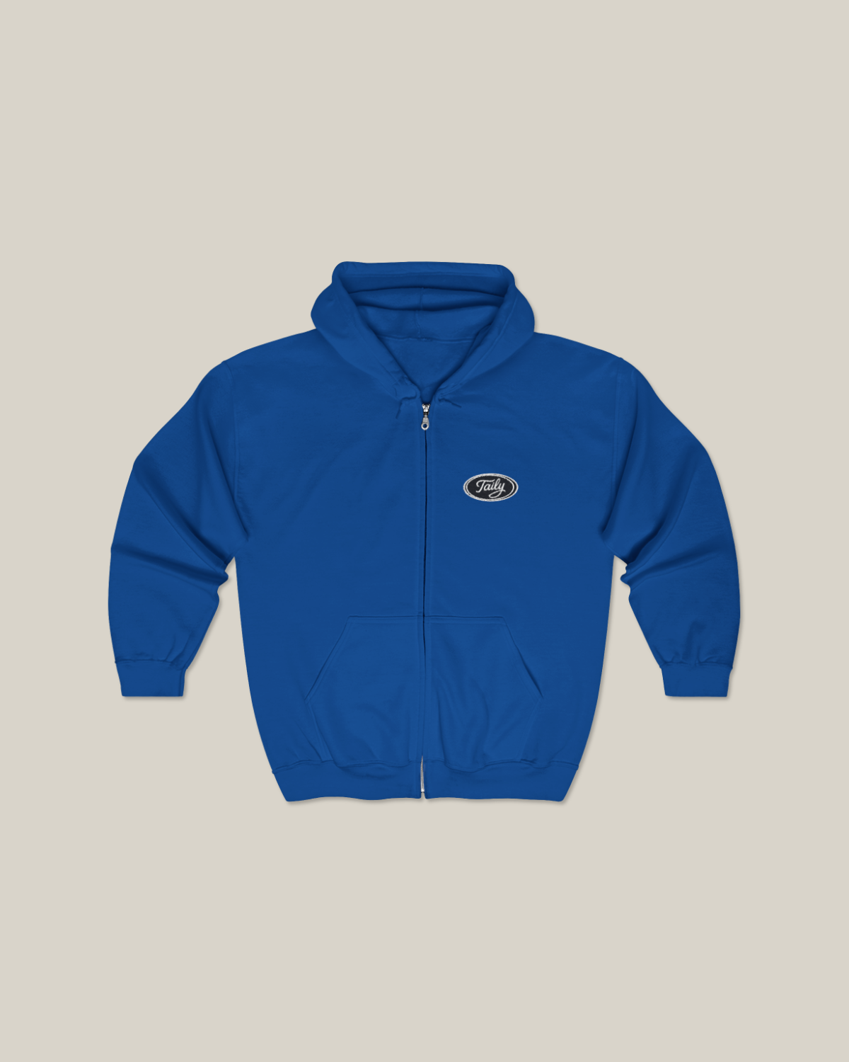 Taily Zip Hoodie – Classic Embroidered Streetwear in Royal Blue with logo