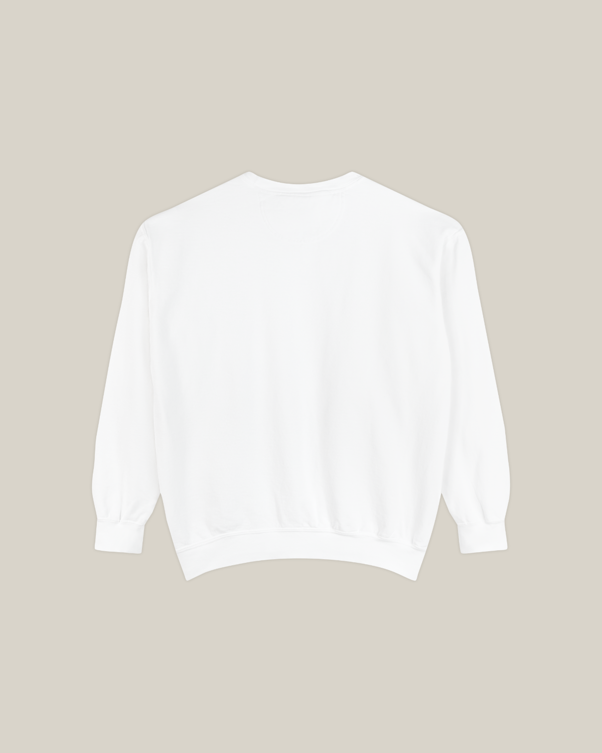 Back view of the Taily Diner Burger Time sweatshirt in white, featuring a classic crewneck and ribbed cuffs.