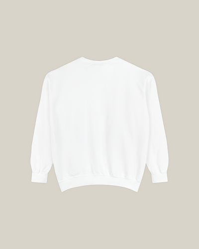 Back view of the Taily Diner Burger Time sweatshirt in white, featuring a classic crewneck and ribbed cuffs.