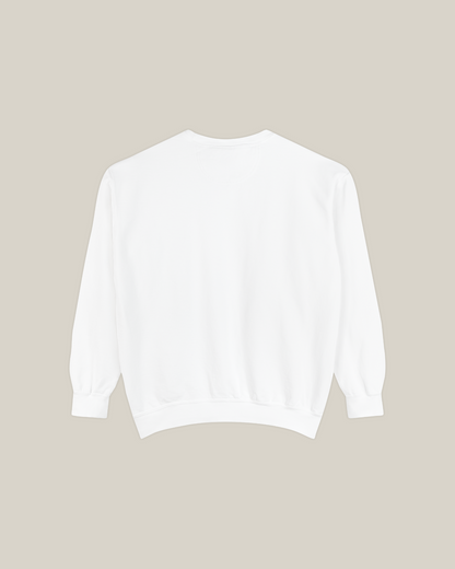 Back view of the Taily Diner Burger Time sweatshirt in white, featuring a classic crewneck and ribbed cuffs.