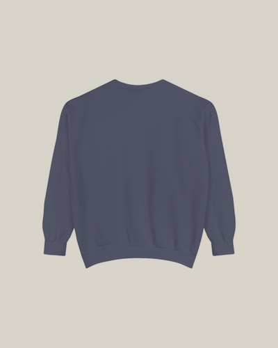 Back view of the Taily Diner "Burger Time" sweatshirt in denim color, showcasing its casual design.