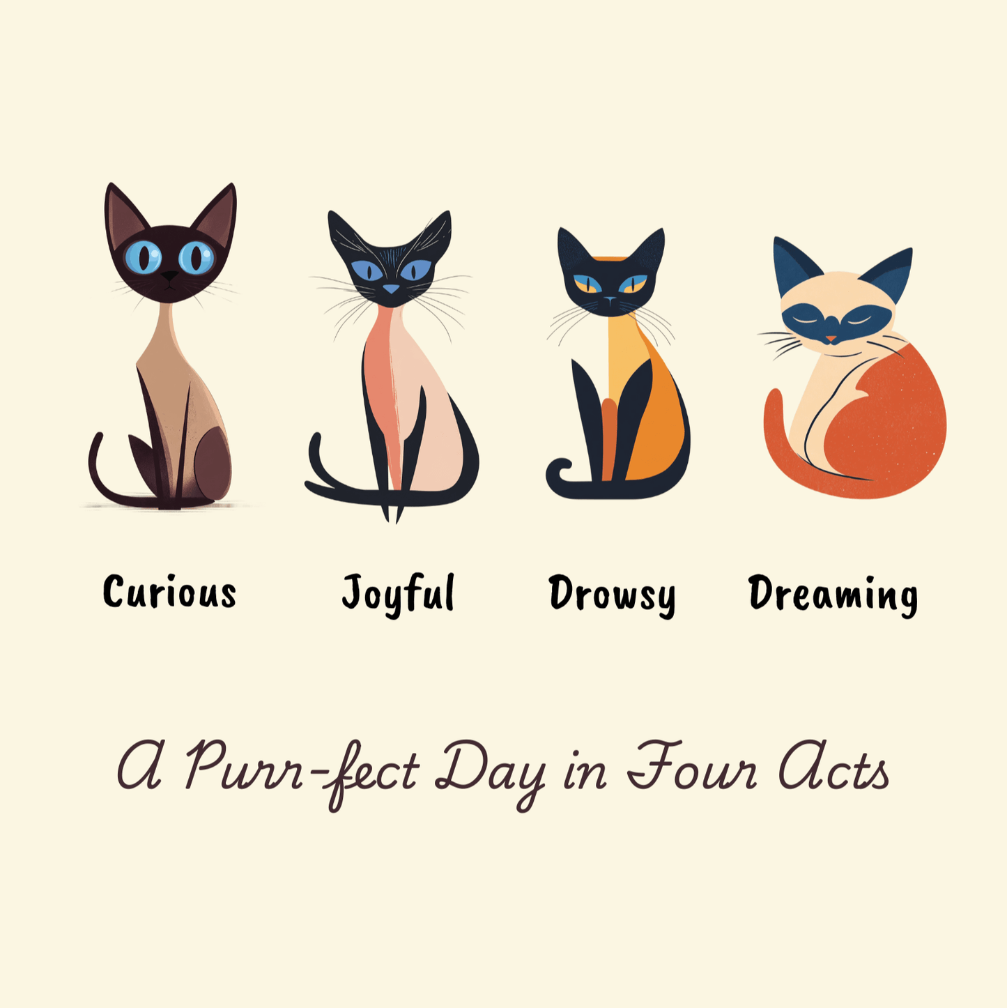 Four Moods Siamese Cat T-shirt - A Purr-fect Day in Acts