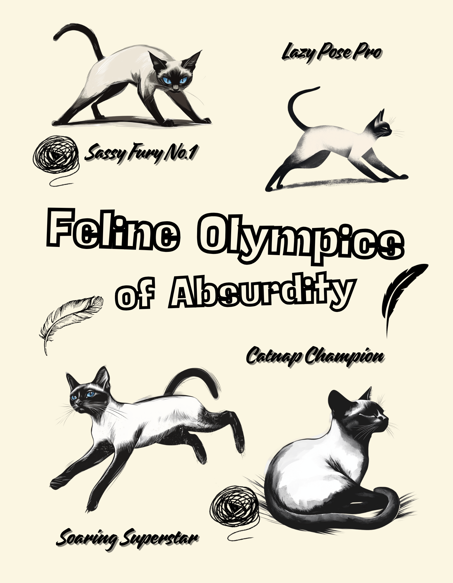 Feline Olympics Siamese Cat T-shirt - Whimsical Design